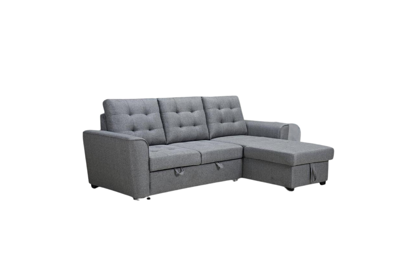 2 Seater Fabric Pull Out Sofa Bed With Reversible Storage Chaise - Grey