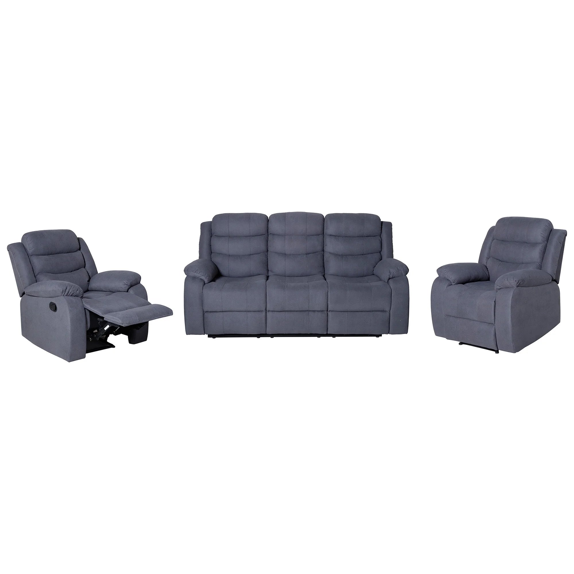 Apollo Fabric Recliner Sofa Set - Medium Grey