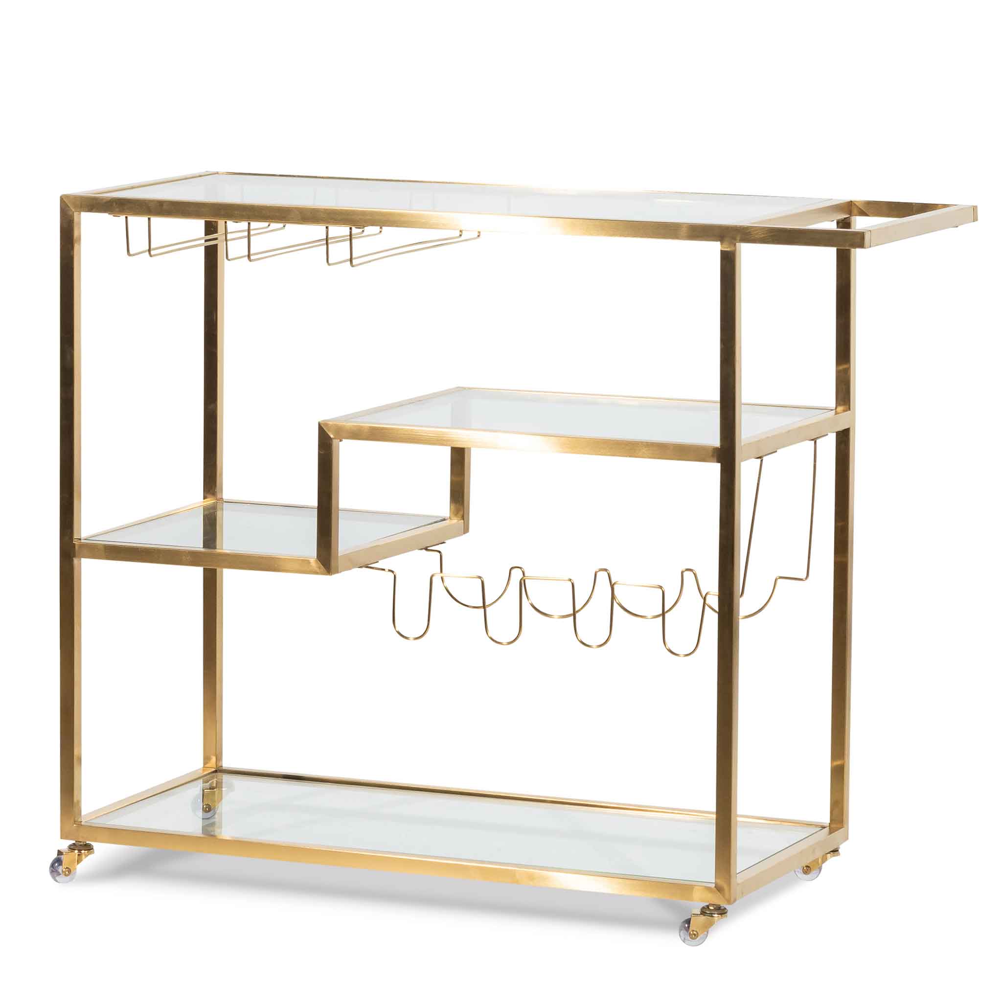 Glass Bar Cart - Brushed Gold Base