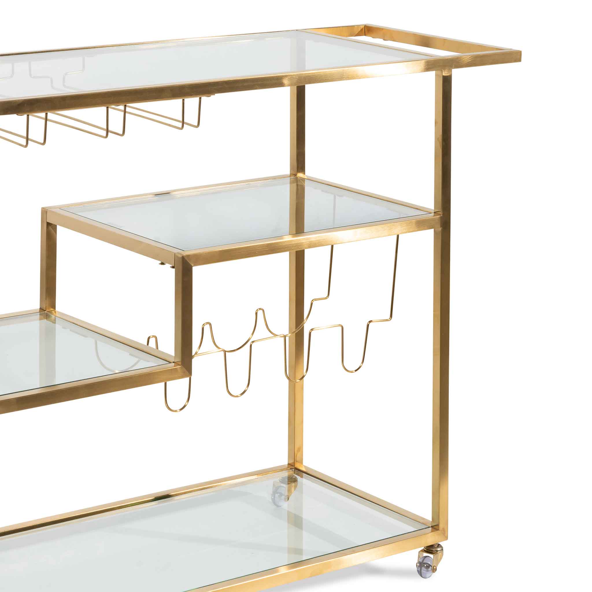 Glass Bar Cart - Brushed Gold Base