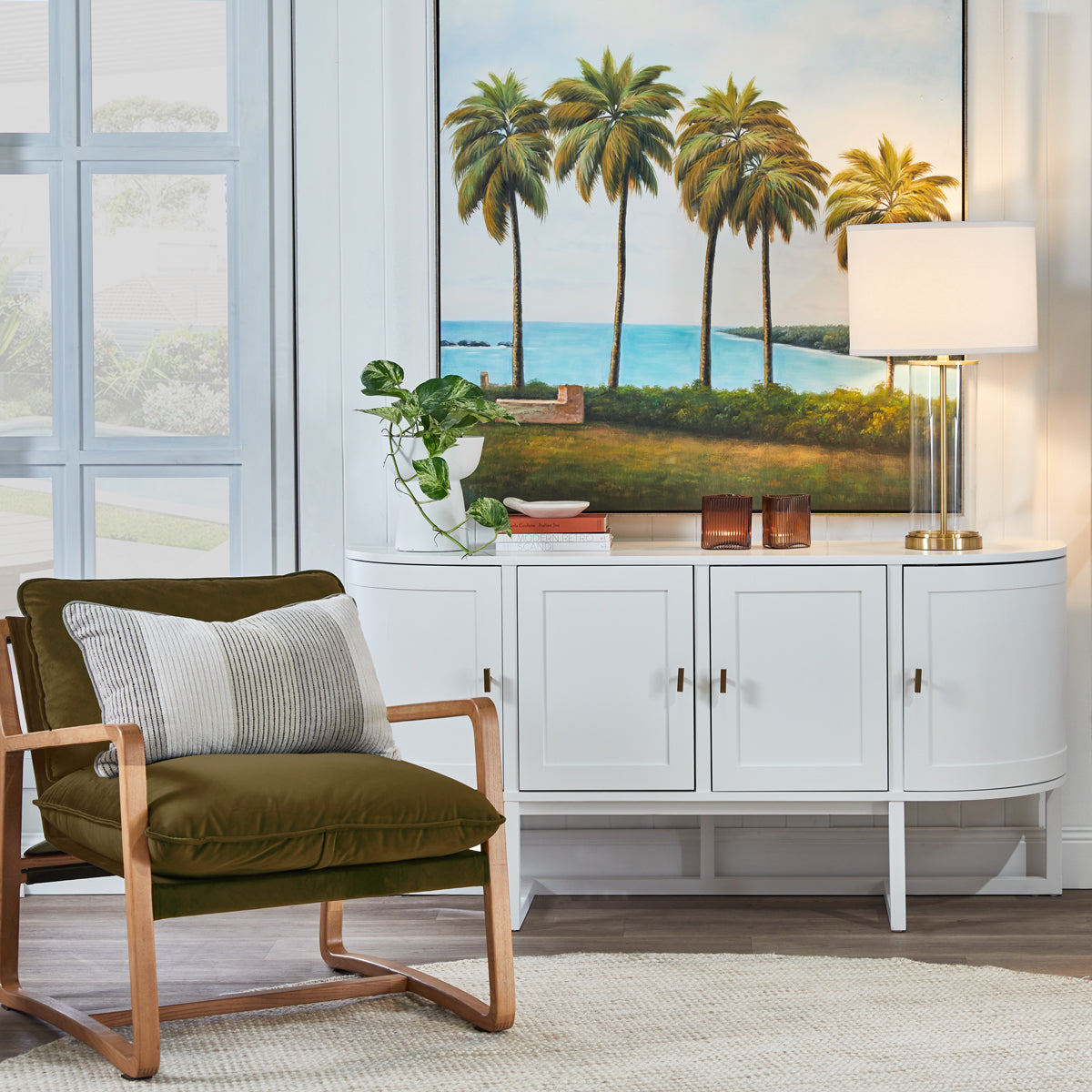 Left Bank Table Lamp - Brass w White Shade