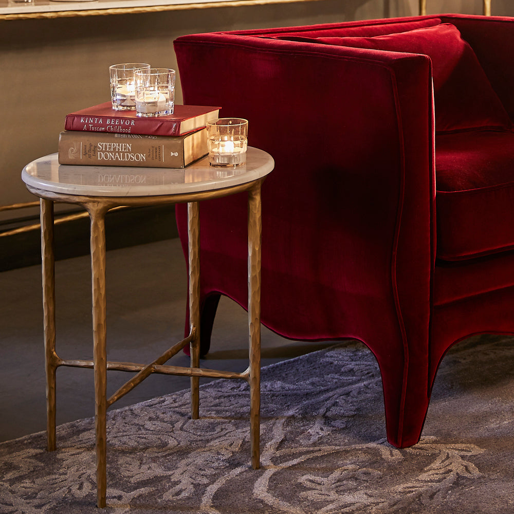 Heston Round Marble Side Table - Brass