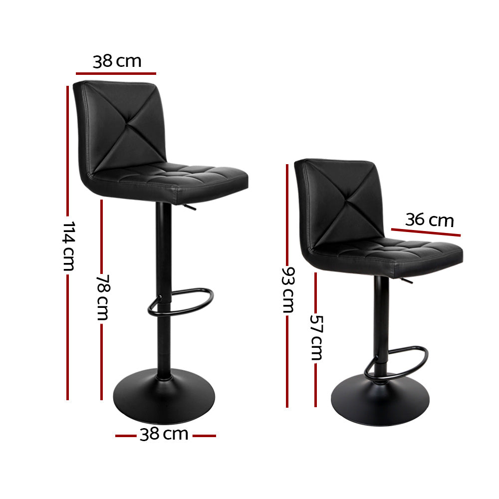 Artiss Set of 2 PU Leather Gas Lift Bar Stools - Black