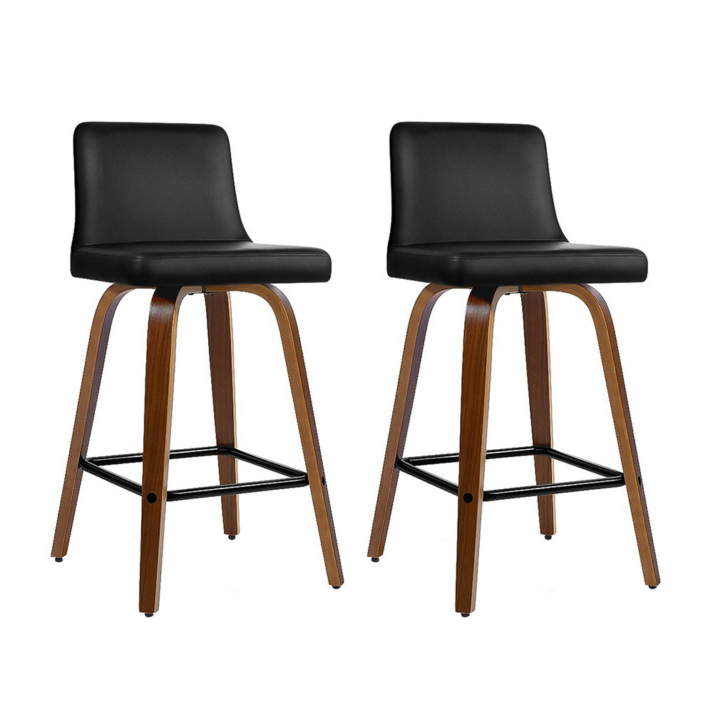 Artiss 2x Kitchen Wooden Bar Stools Swivel Bar Stool Chairs Leather Luxury Black