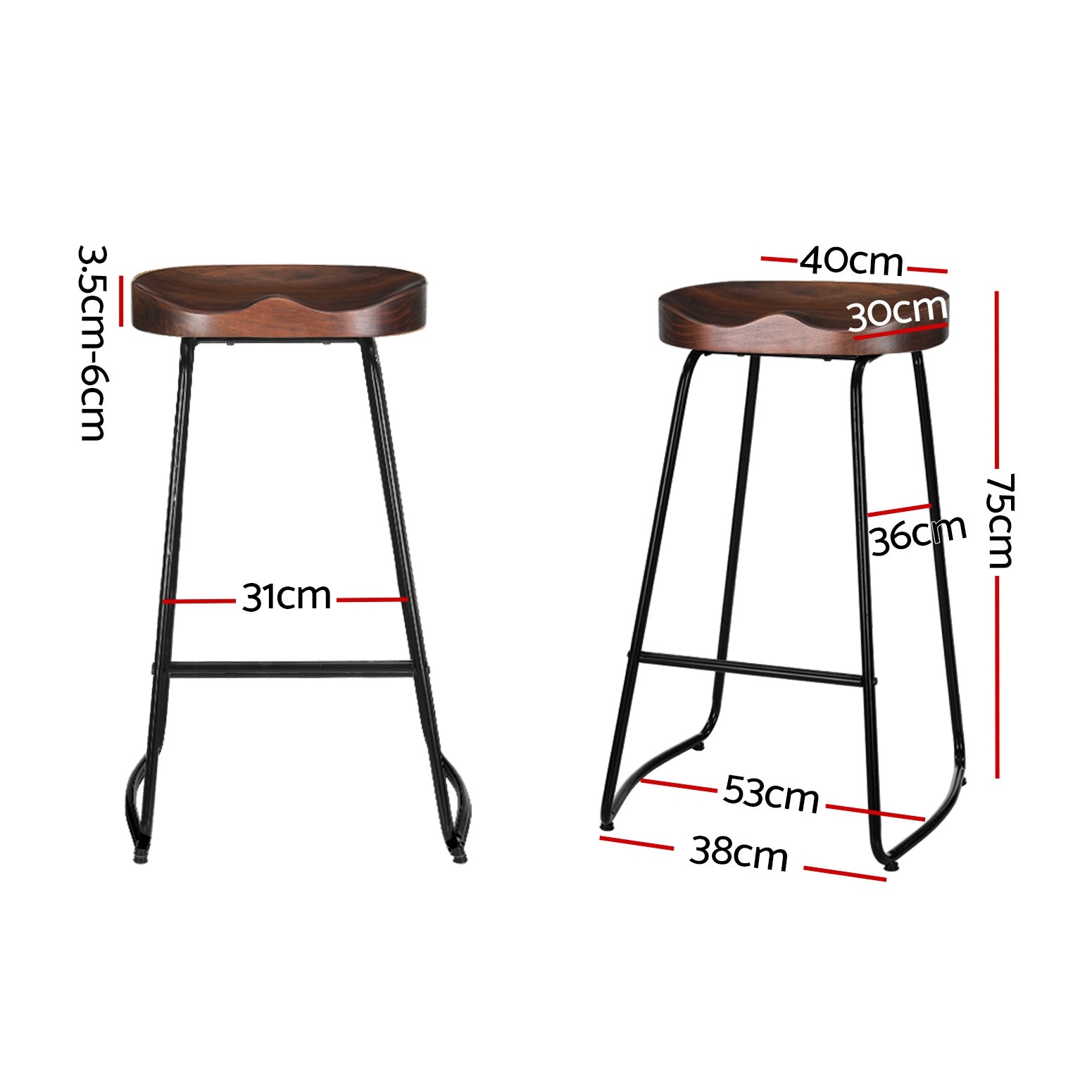 Artiss Set of 2 Wooden Backless Bar Stools - Black