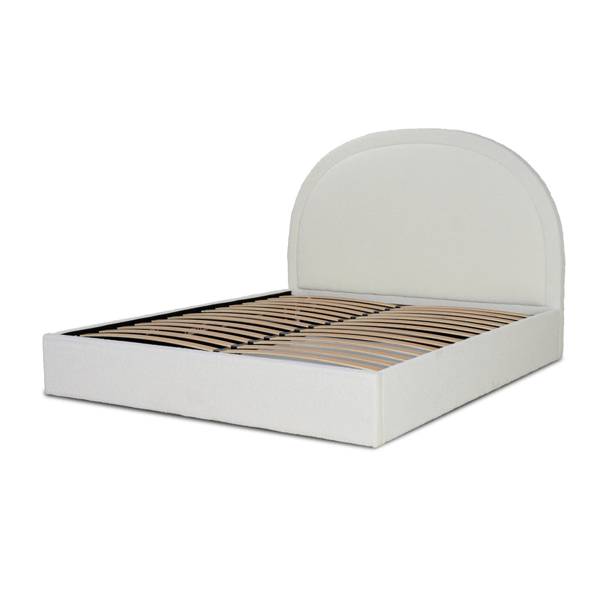 King Sized Bed Frame - Ivory White Boucle with Storage