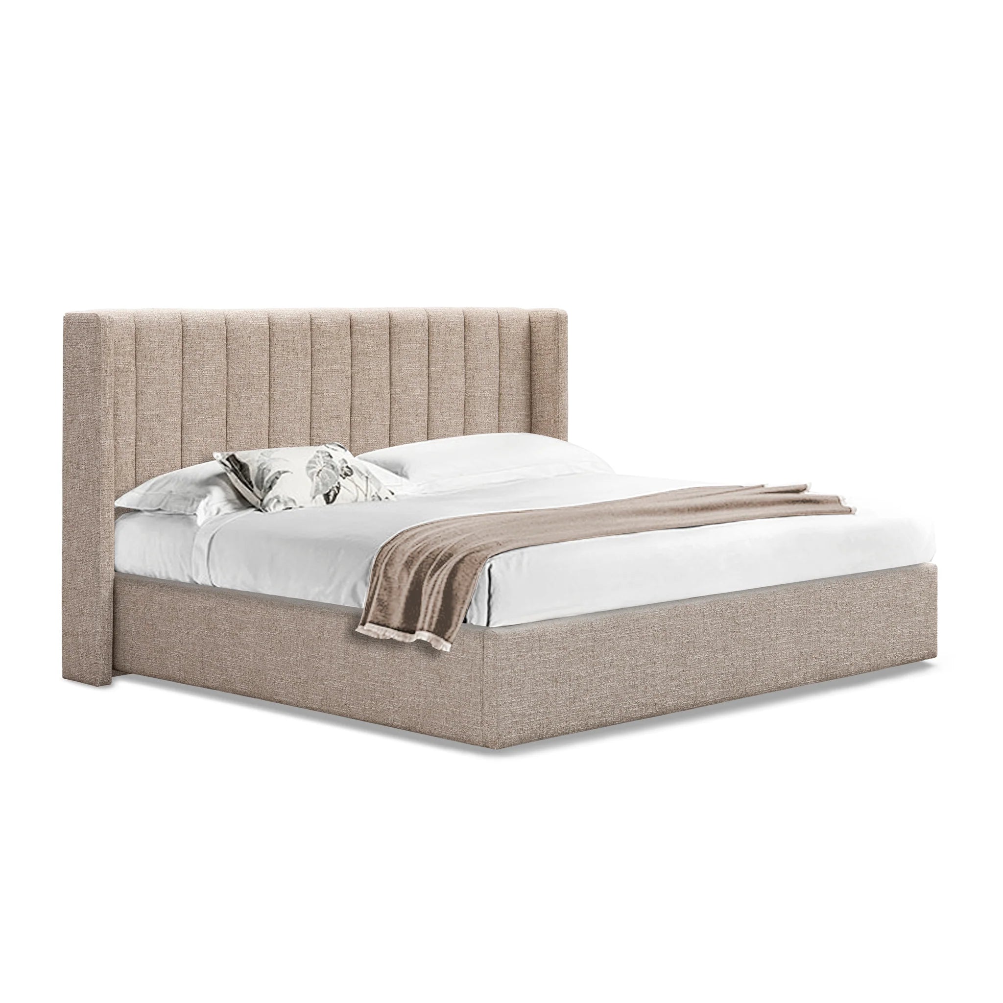 Showcasing Temana Queen Wide Base Bed Frame - Pale Beige BD10498-MI Bed Frame by Calibre Furniturs