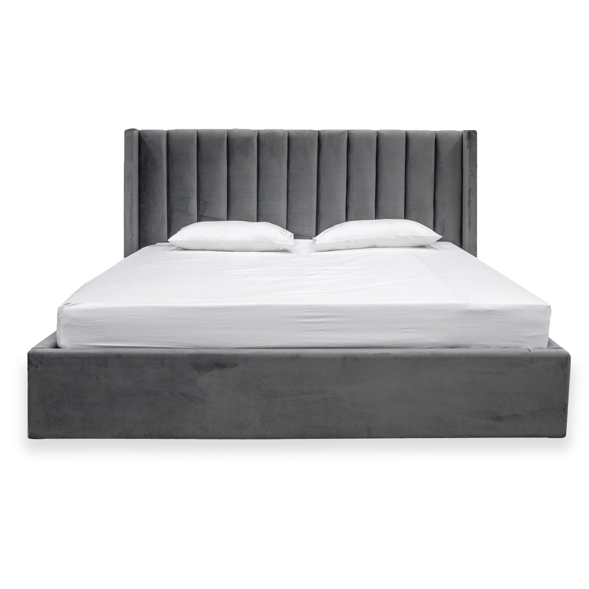 Queen Bed Frame - Wide Base in Charcoal Velvet - image 2