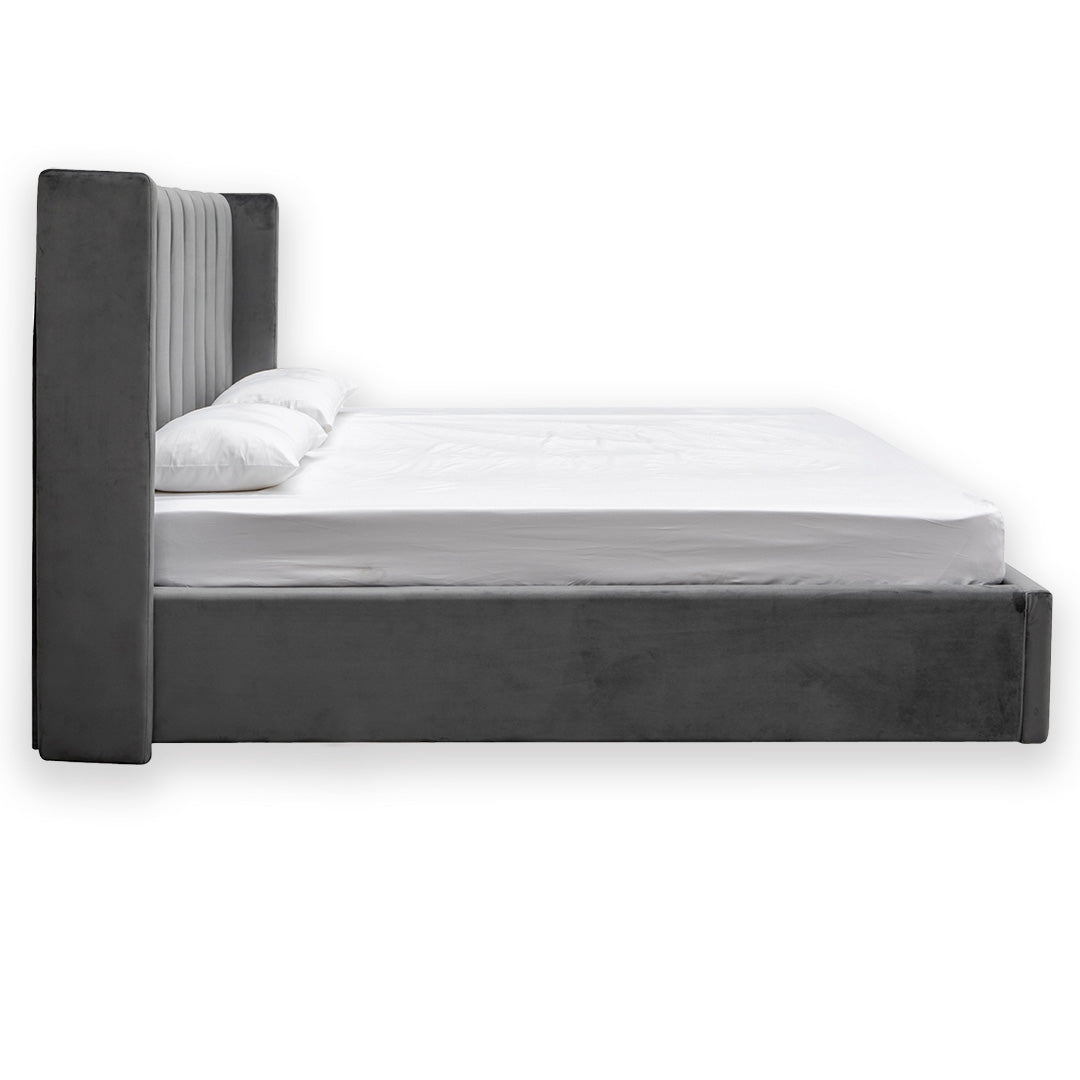 Queen Bed Frame - Wide Base in Charcoal Velvet - image 3