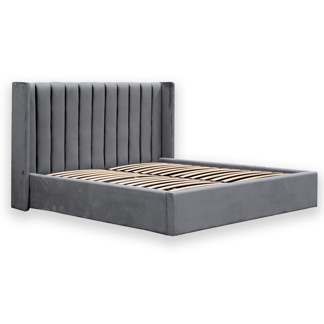 Queen Bed Frame - Wide Base in Charcoal Velvet - image 4