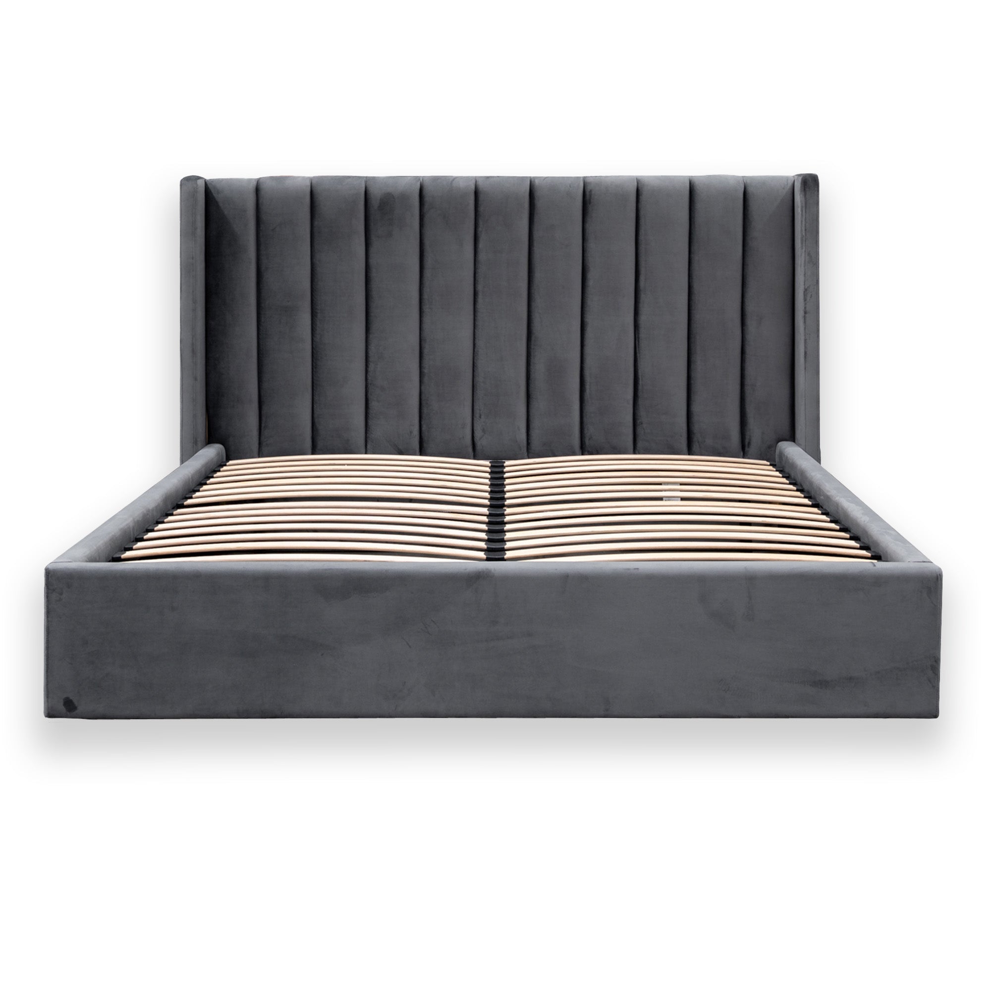 Queen Bed Frame - Wide Base in Charcoal Velvet - image 5