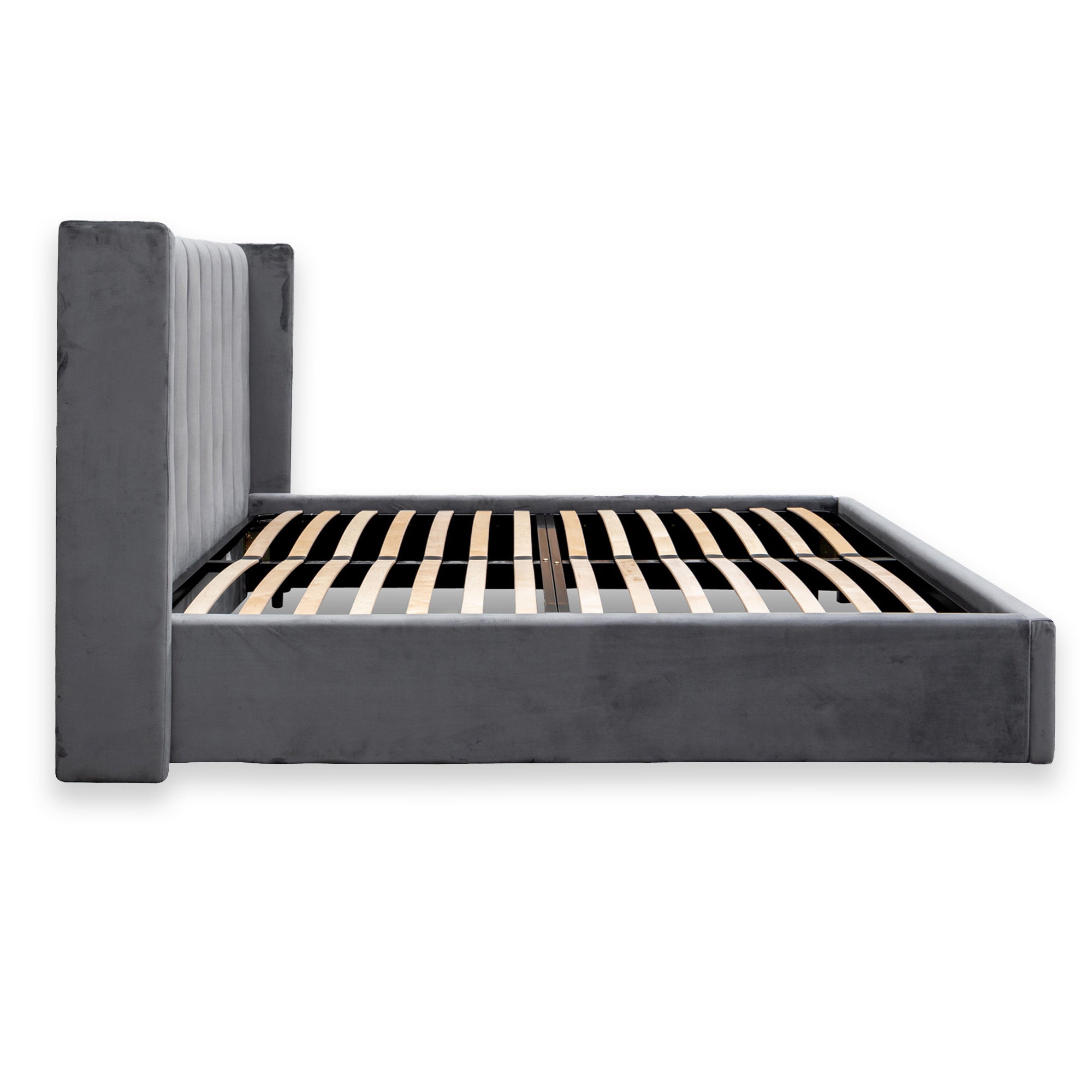 Queen Bed Frame - Wide Base in Charcoal Velvet - image 6