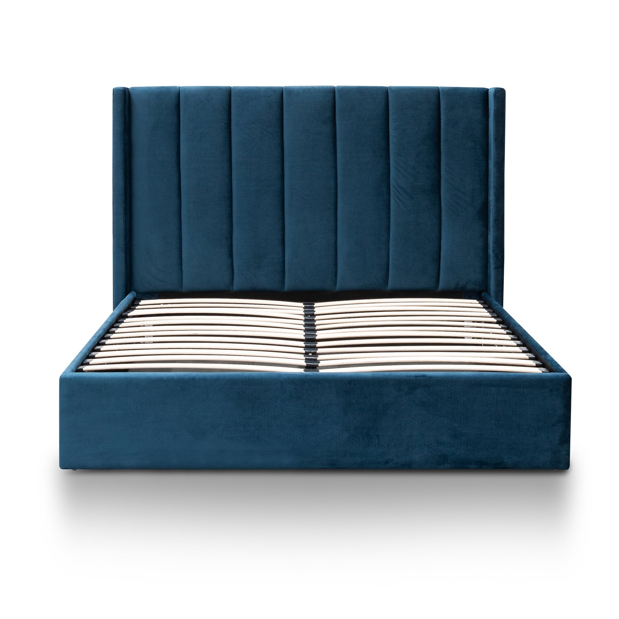 Queen Bed Frame - Teal Navy Velvet with Storage - image 2