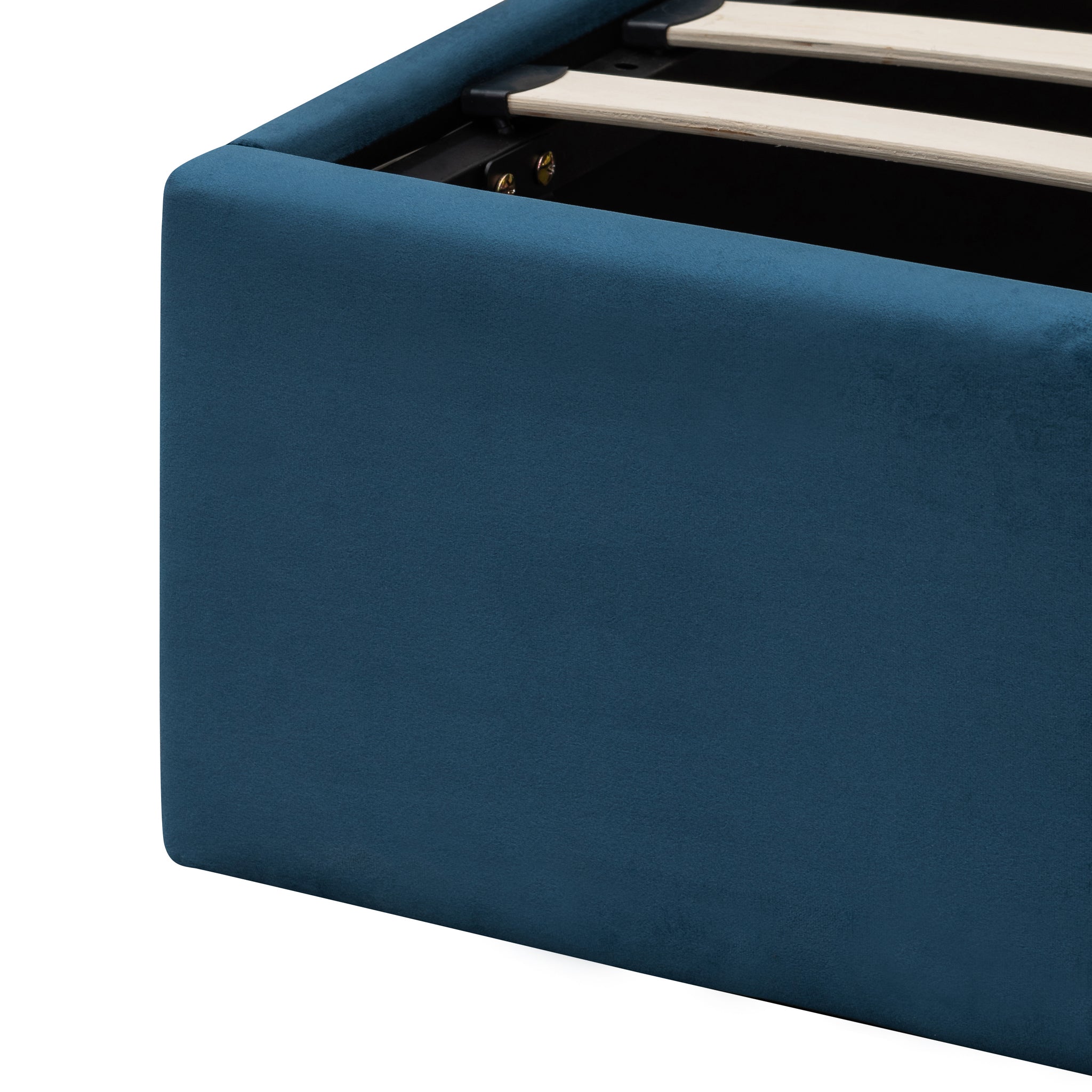King Bed Frame - Teal Navy Velvet with Storage - image 5
