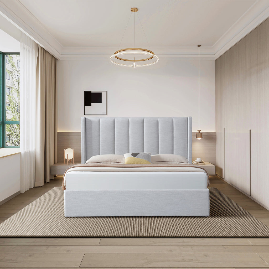 Fabric King Bed Frame - Pearl Grey with Storage - image 3