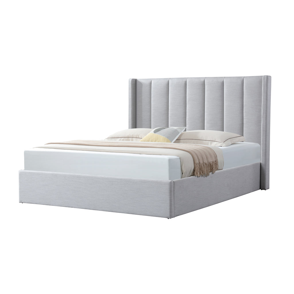 Fabric King Bed Frame - Pearl Grey with Storage