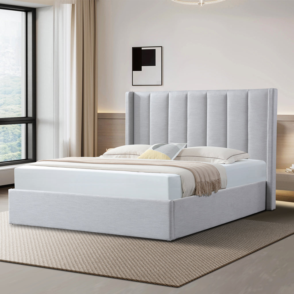Fabric King Bed Frame - Pearl Grey with Storage - image 2