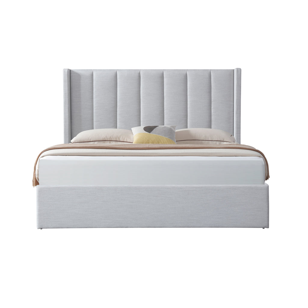 Fabric King Bed Frame - Pearl Grey with Storage - image 4