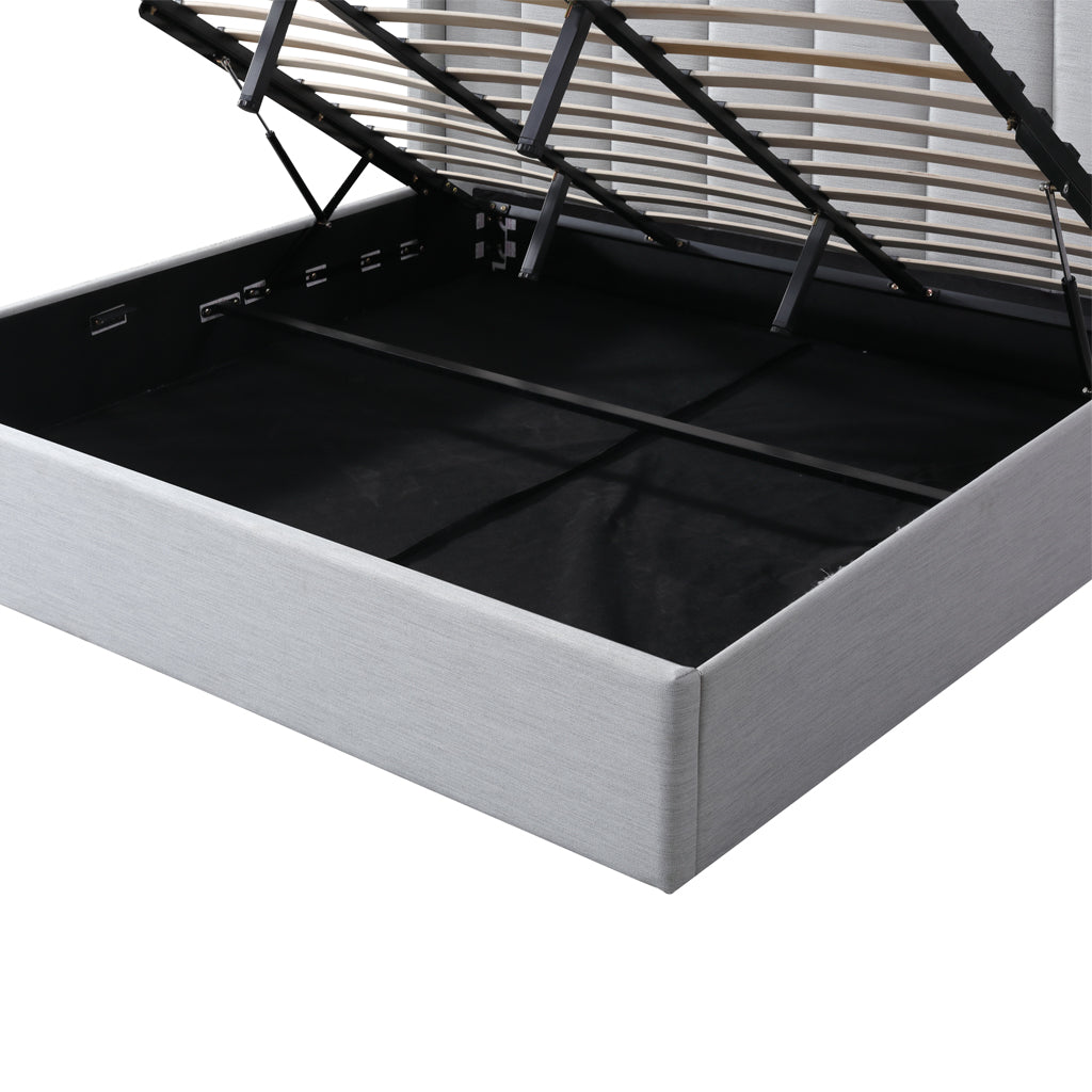 Fabric King Bed Frame - Pearl Grey with Storage - image 8