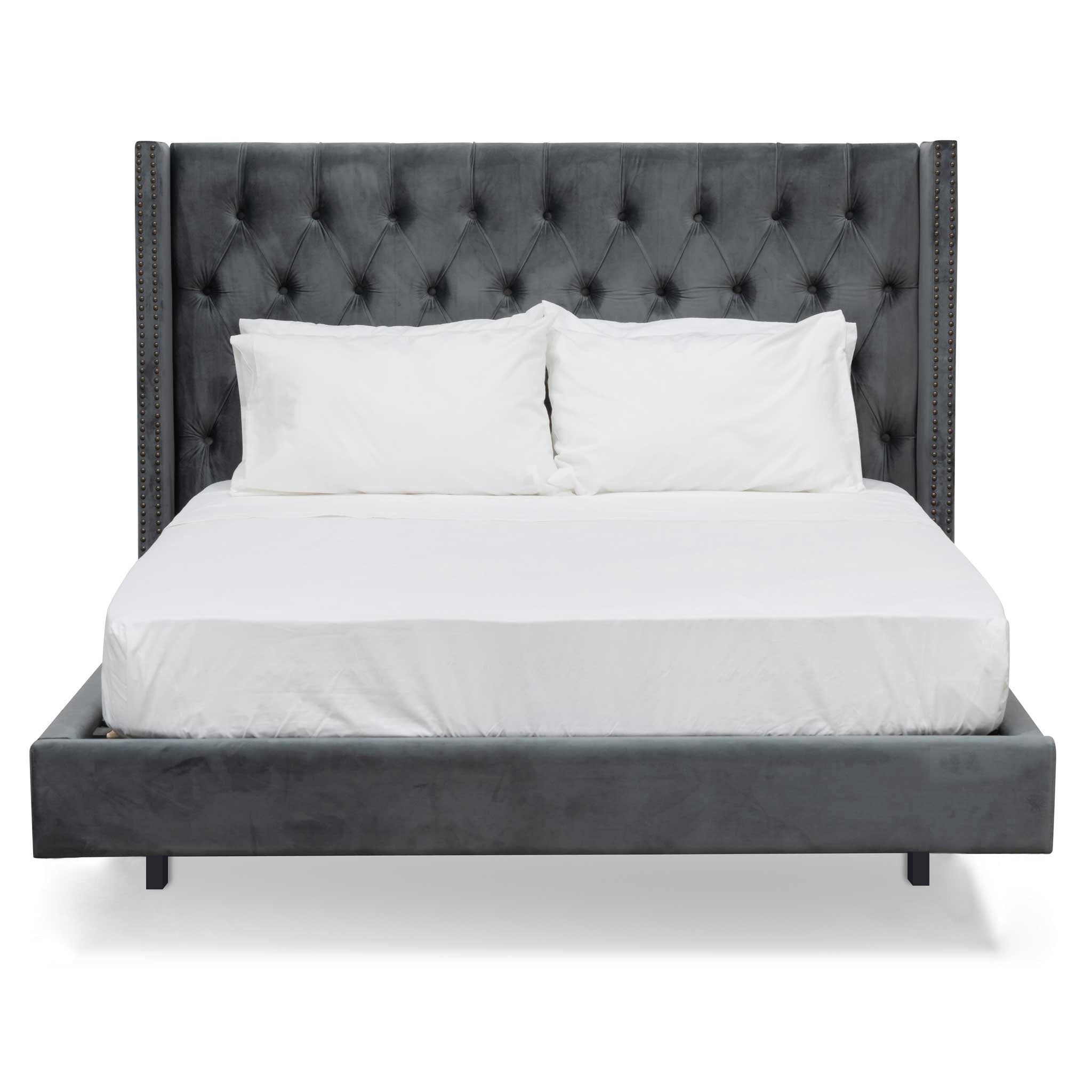 King Bed Frame - Charcoal Velvet - image 4