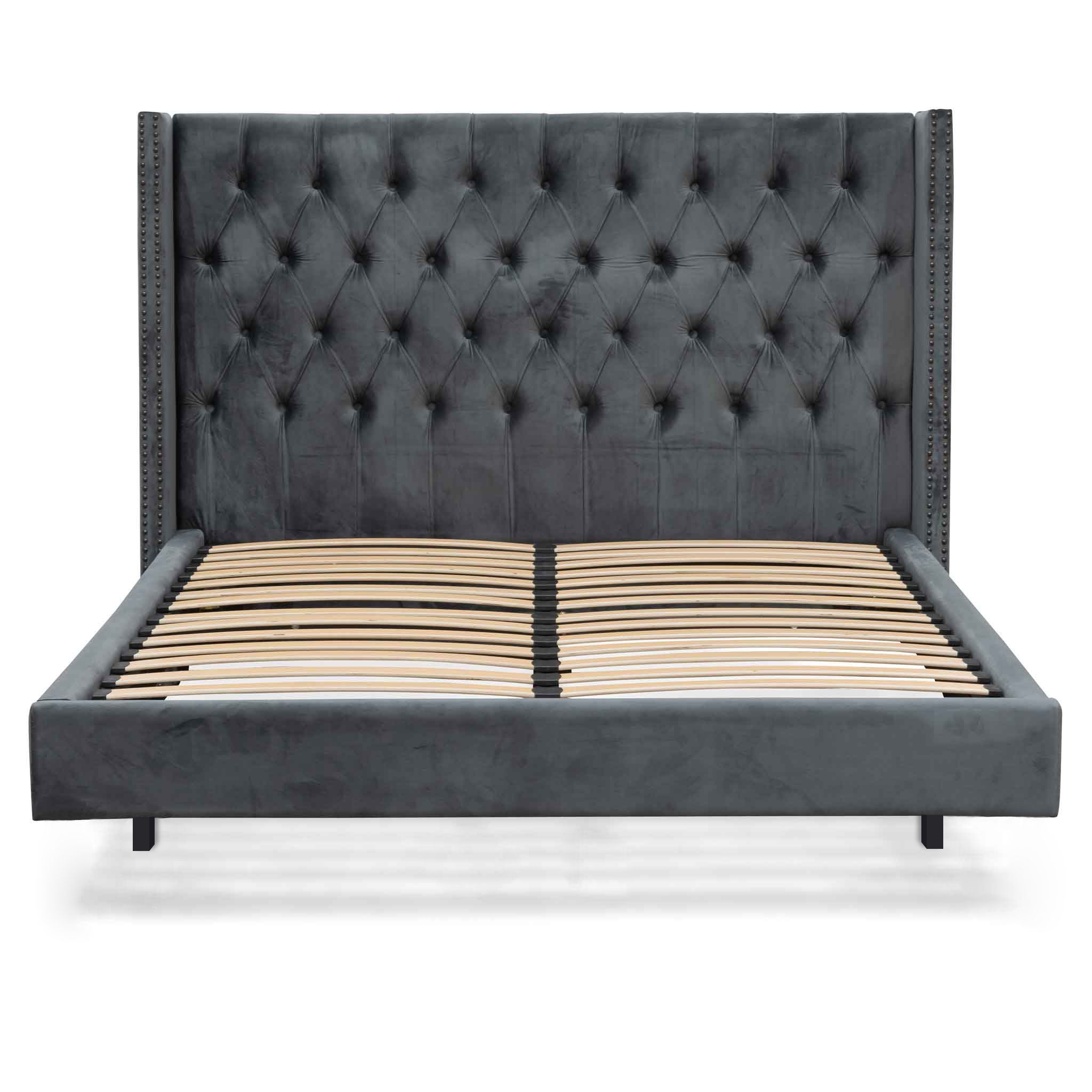 King Bed Frame - Charcoal Velvet - image 3