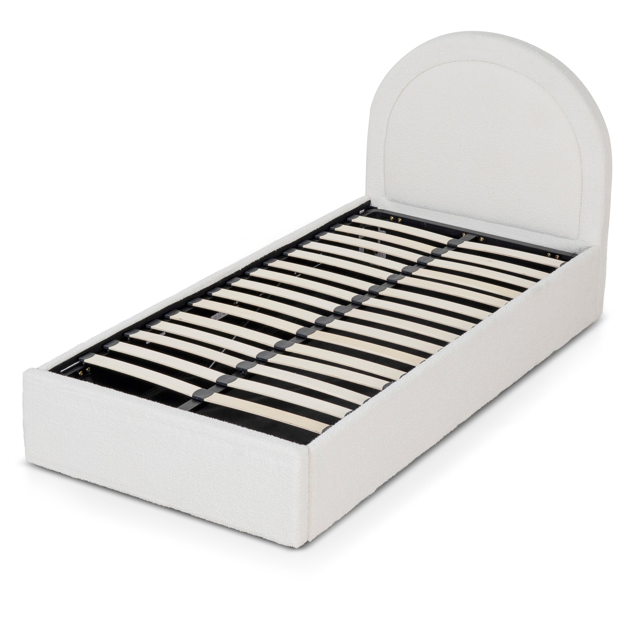 Single Sized Bed Frame - Antique White Boucle with Storage
