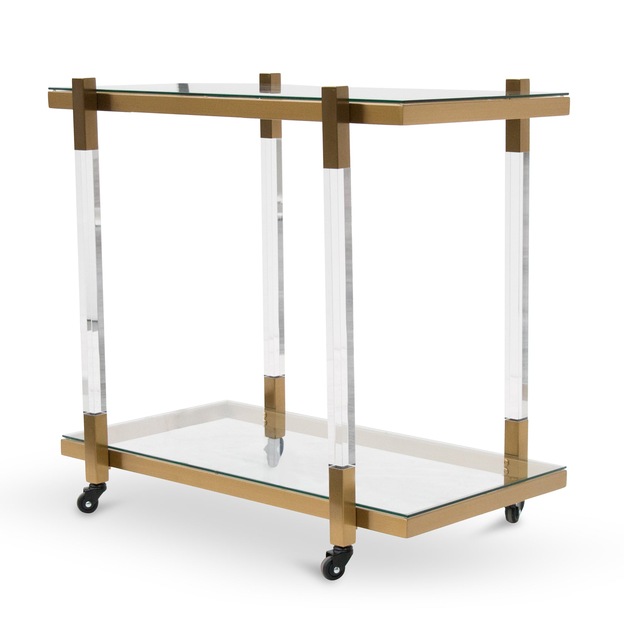 Myron Glass Bar Cart - Brushed Gold