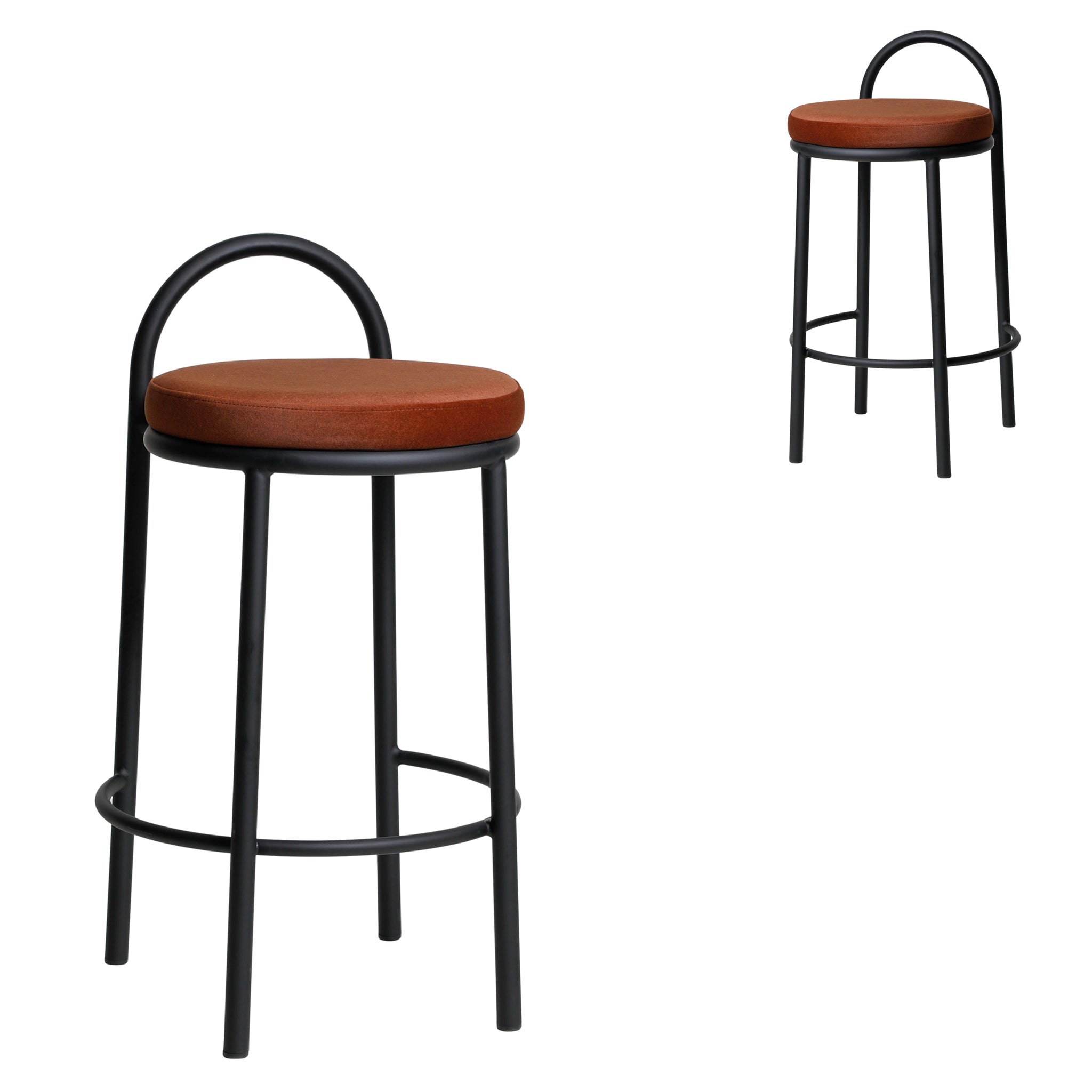 CBS10965-FH 65cm Black Frame Bar Stool - Burnt Brown (Set of 2)