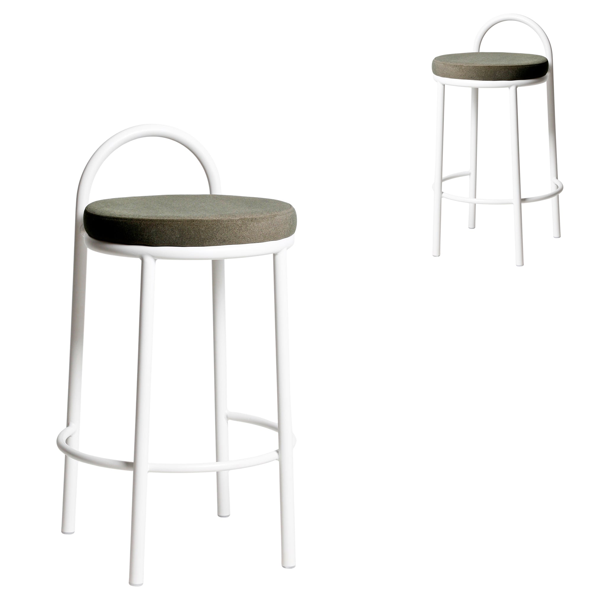 65cm White Frame Bar Stool - Dark Moss Green (Set of 2)