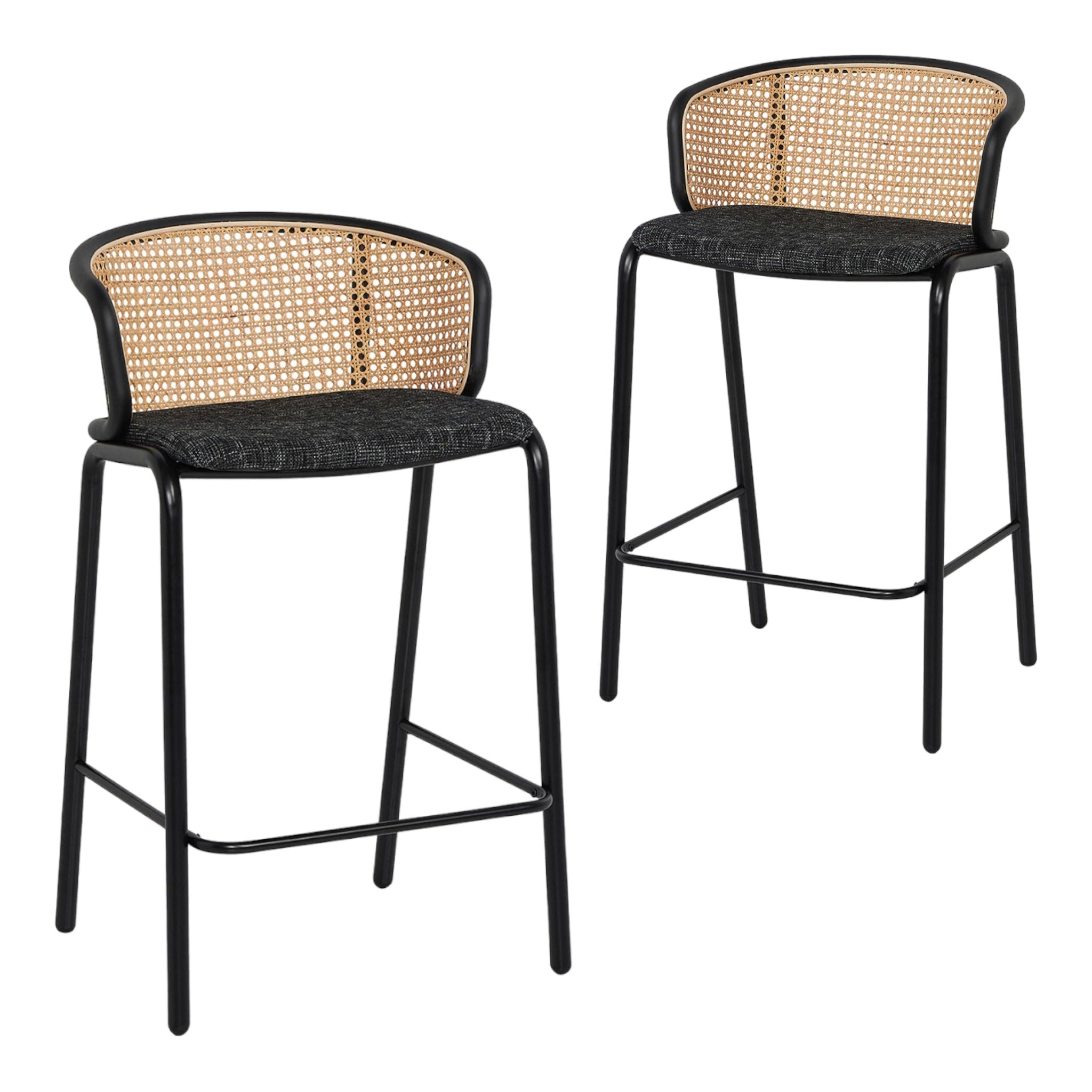 Set of 2 - Florine 65cm Fabric Bar Stool - Black Legs
