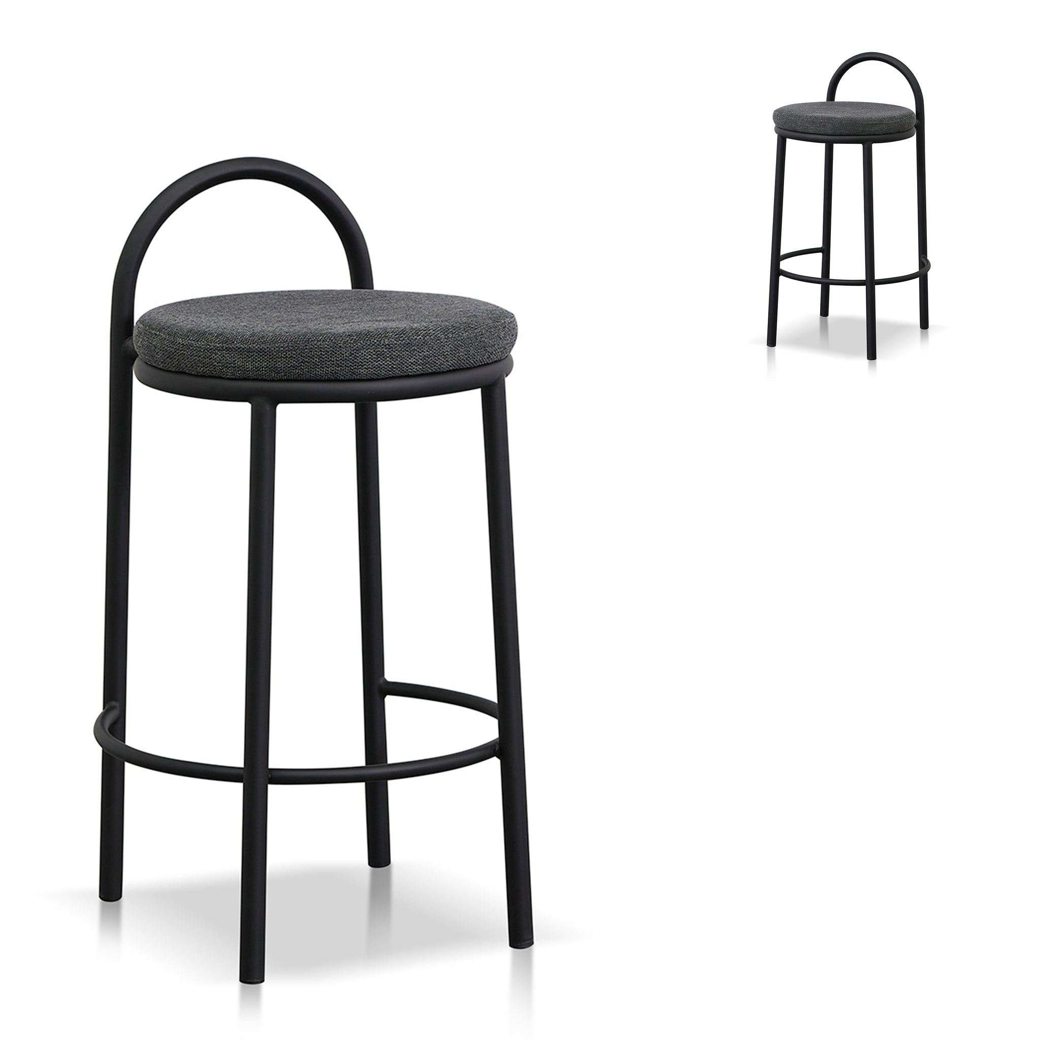 Set of 2 - Mclean 63cm Black Frame Bar Stool - Charcoal Grey