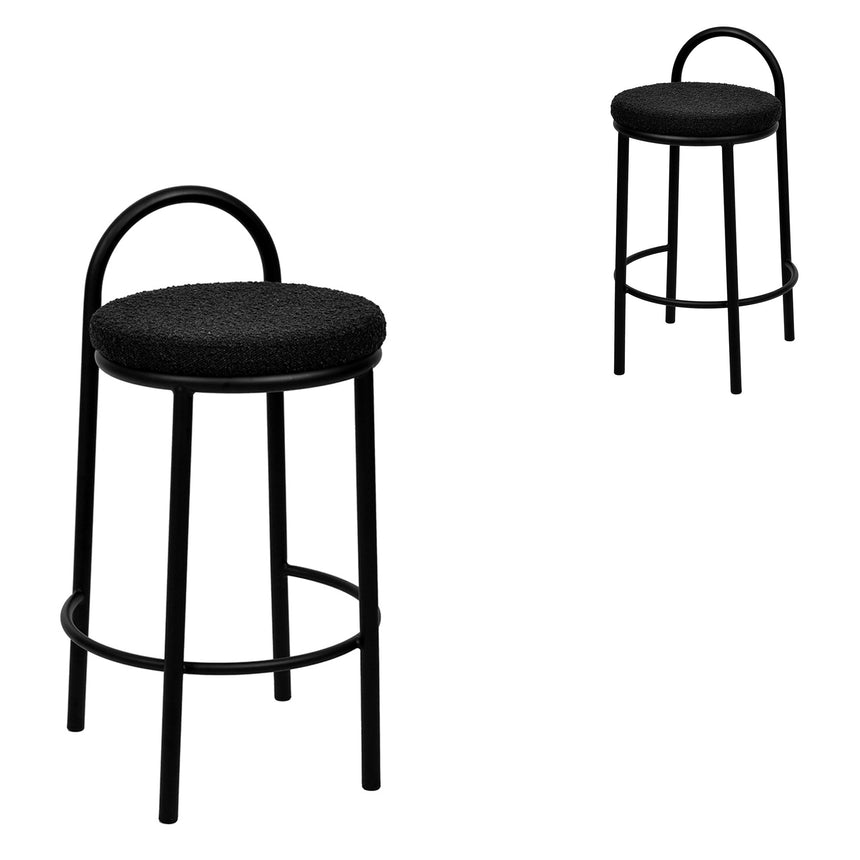 63cm Bar Stool - Black Boucle (Set of 2)