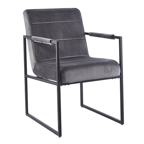 Spix Velvet Fabric & Metal Dining Armchair - Grey