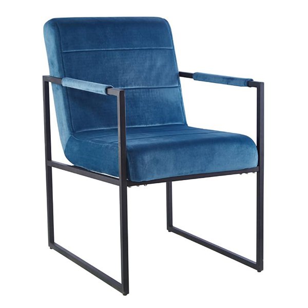 Spix Velvet Fabric & Metal Dining Armchair - Blue