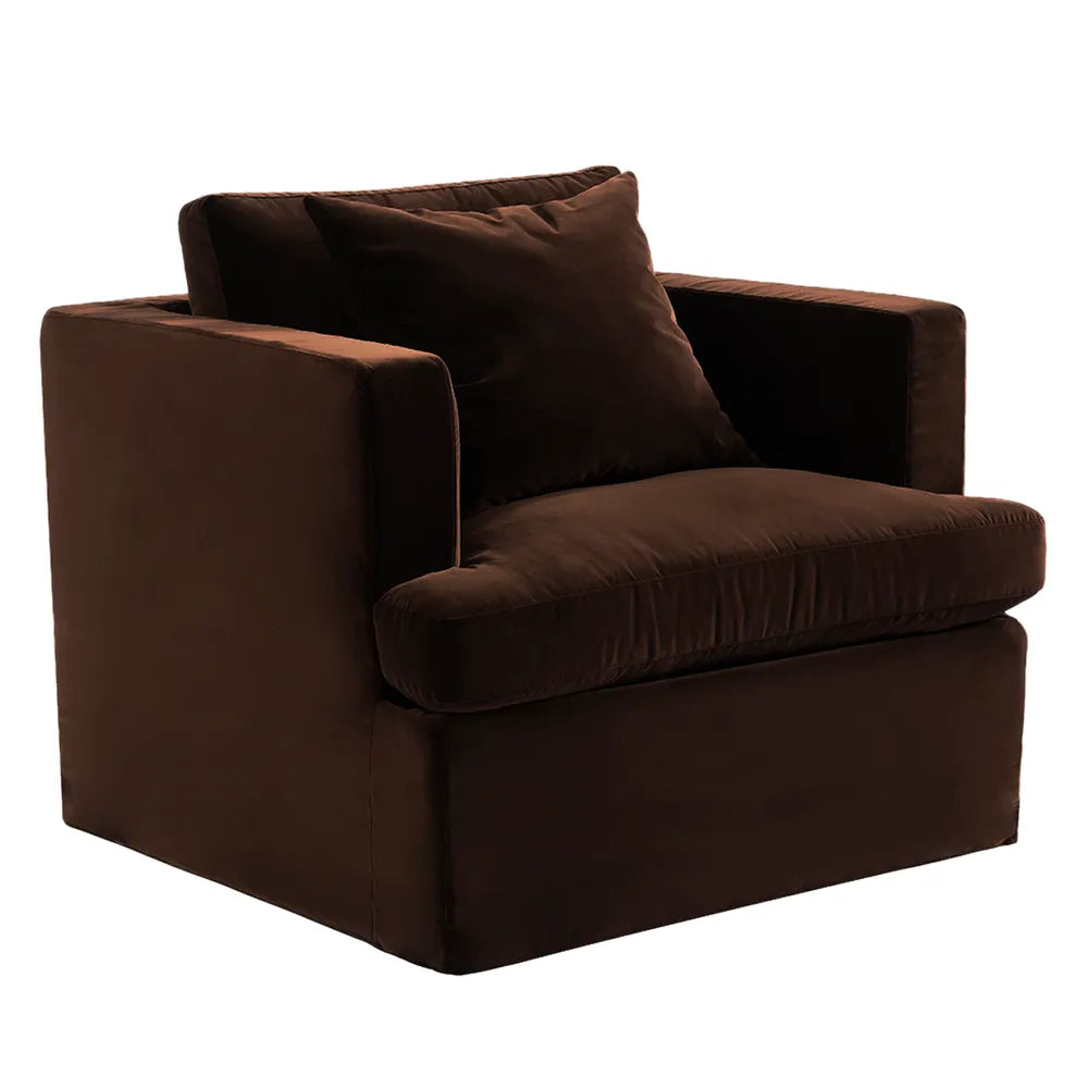 Birkshire Slip Cover Arm Chair - Dark Chocolate Velvet