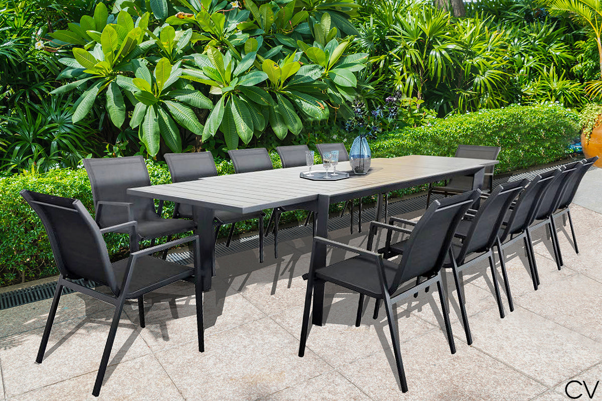 Paloma 12 Seater Extendable Outdoor Dining Table & Chair Set - Charcoal