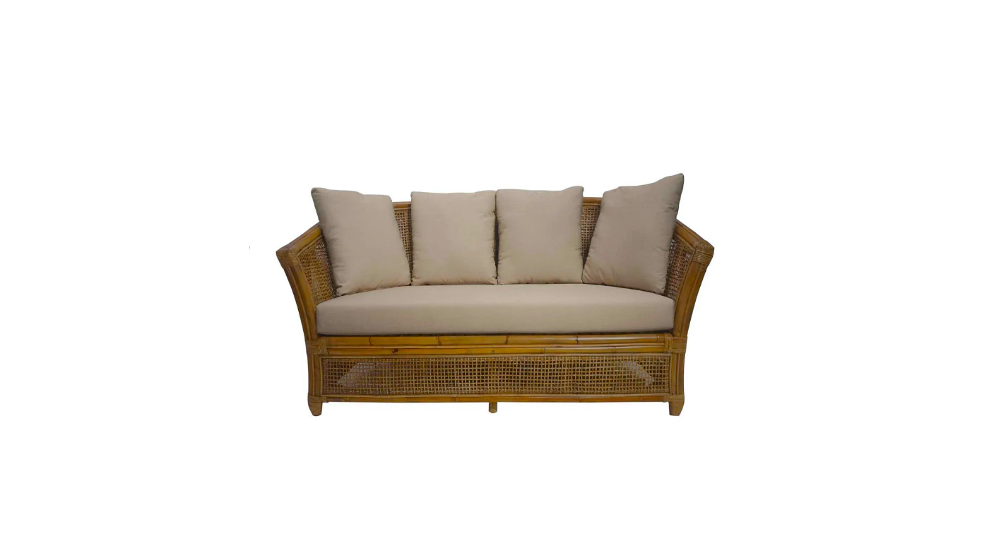 Cayman Hamptons Rattan 2 Seater Sofa with Cushions - Beige - Culture Home