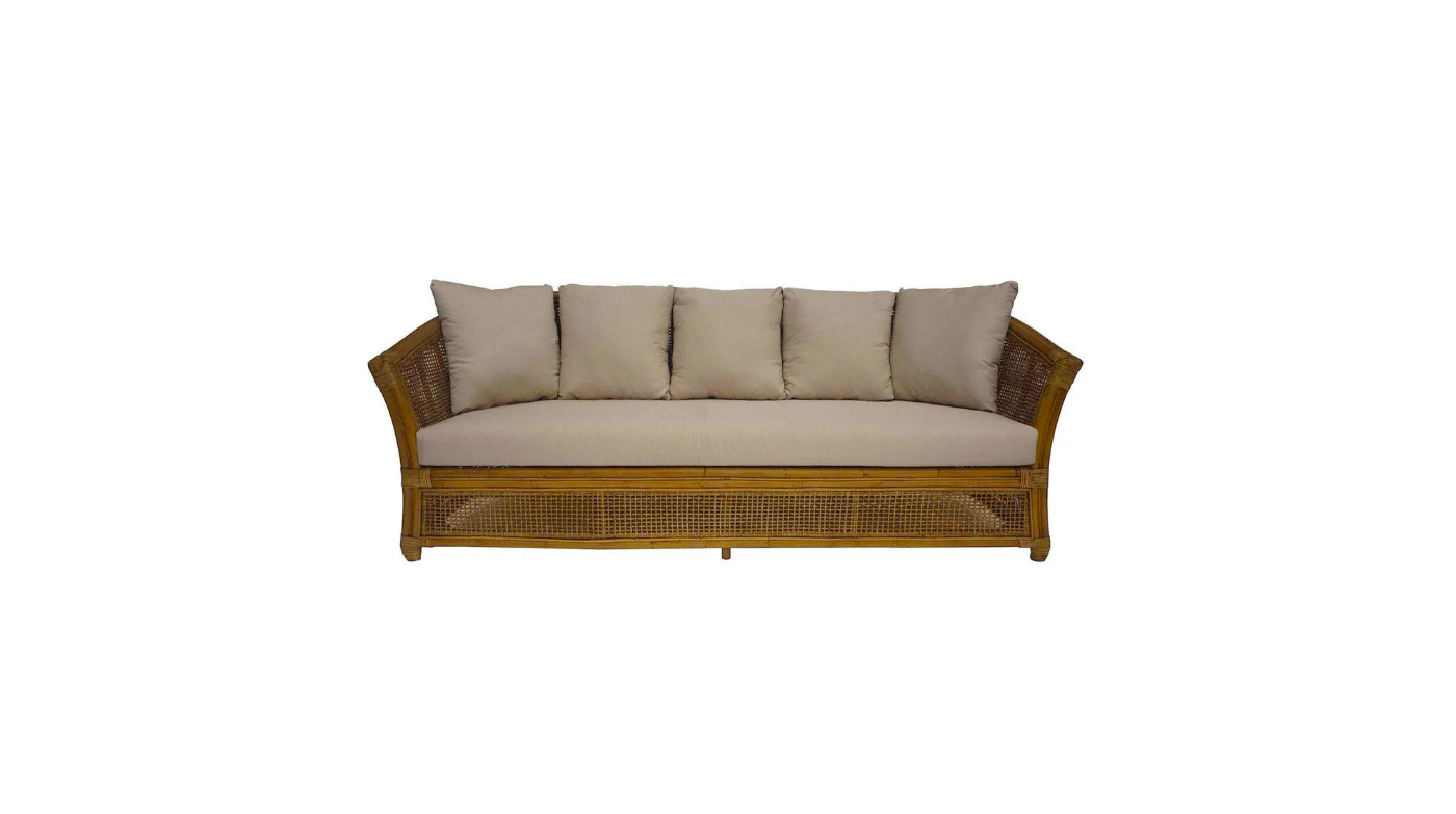 Cayman Hamptons Rattan 3 Seater Sofa with Cushions - Beige - Culture Home