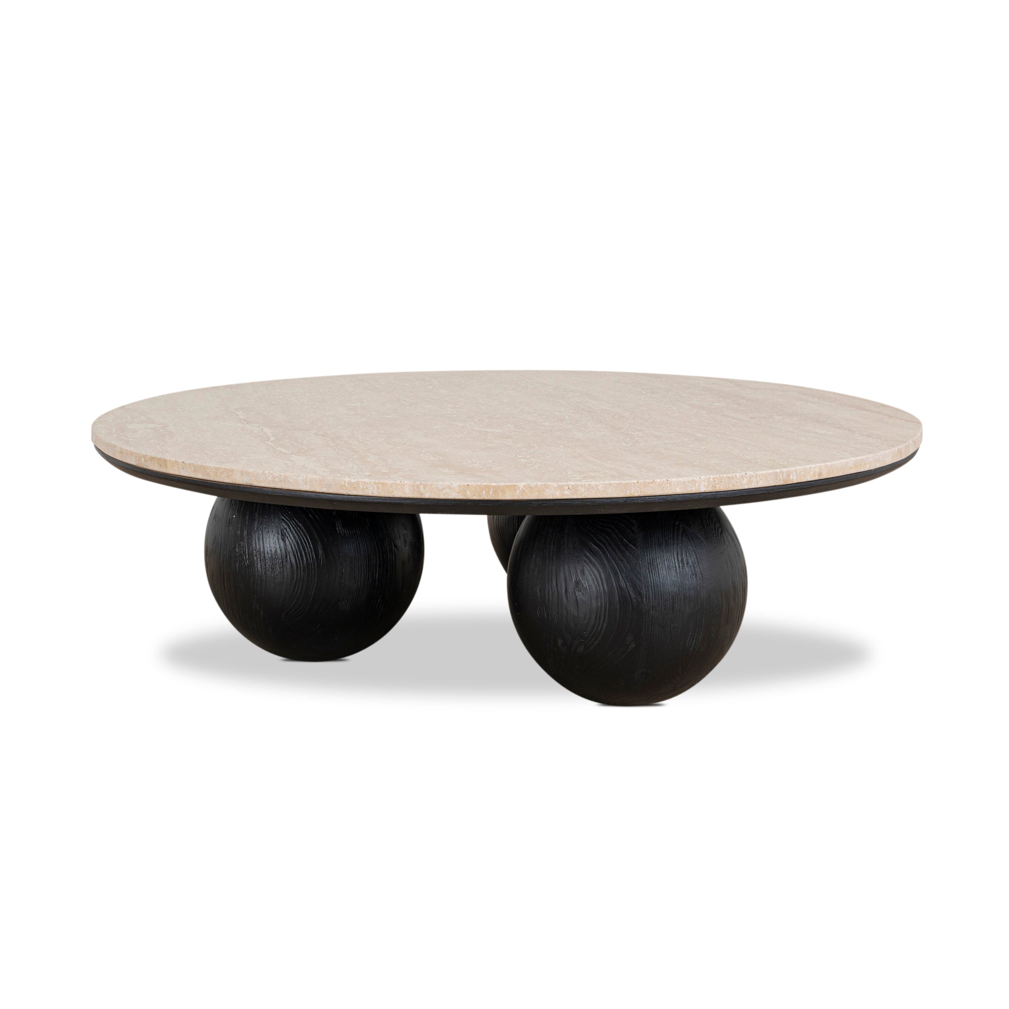100cm Round Travertine Coffee Table - Black - image 2