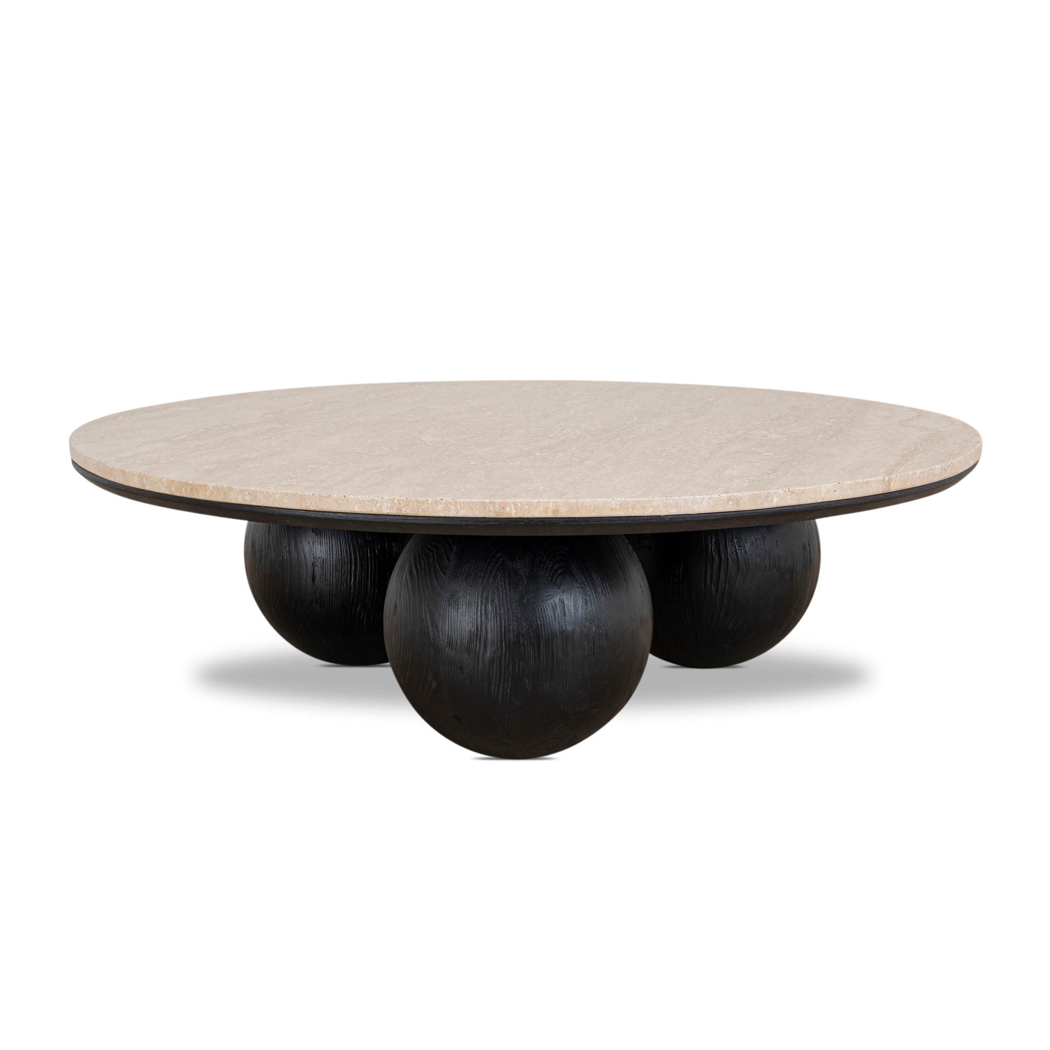 CCF10430-NI 100cm Round Travertine Coffee Table - Black