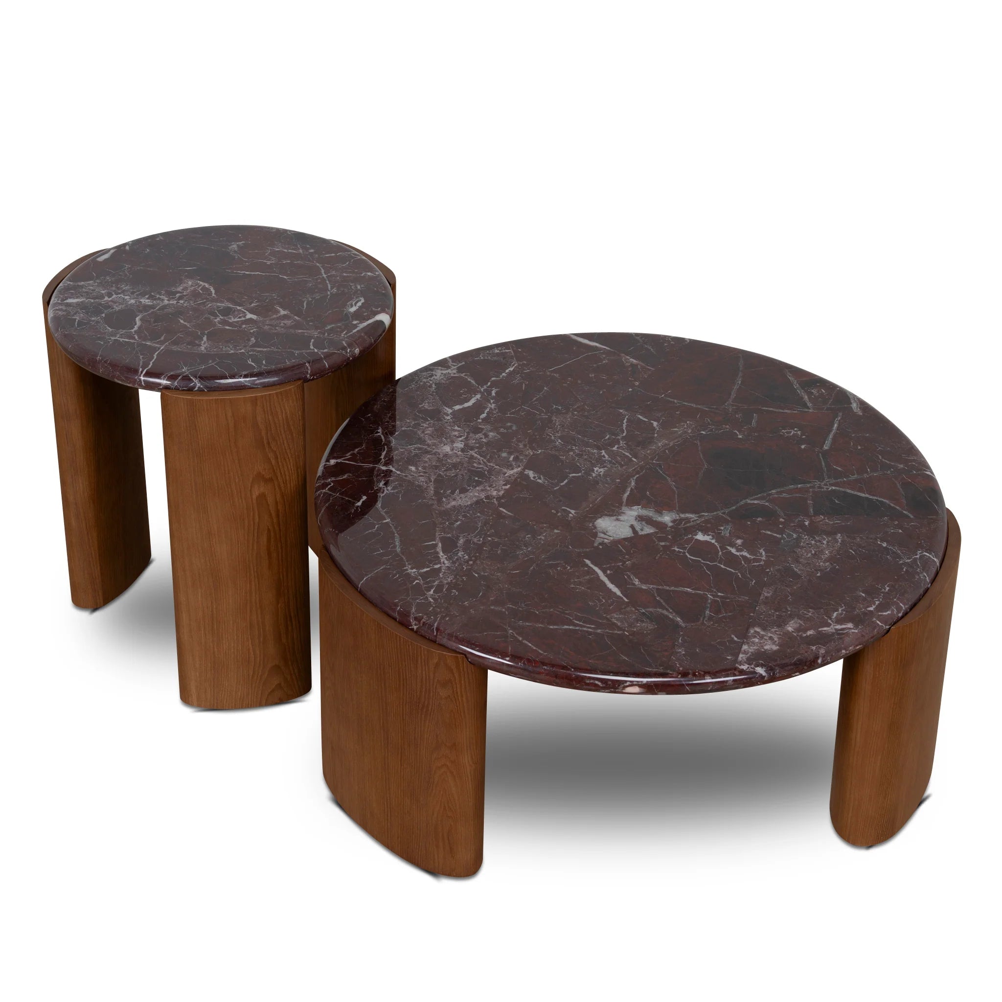 Showcasing Rinovela Nested Rosso Levanto Marble Coffee Table - Walnut CF10982-NY Coffee Table by Calibre Furniturs