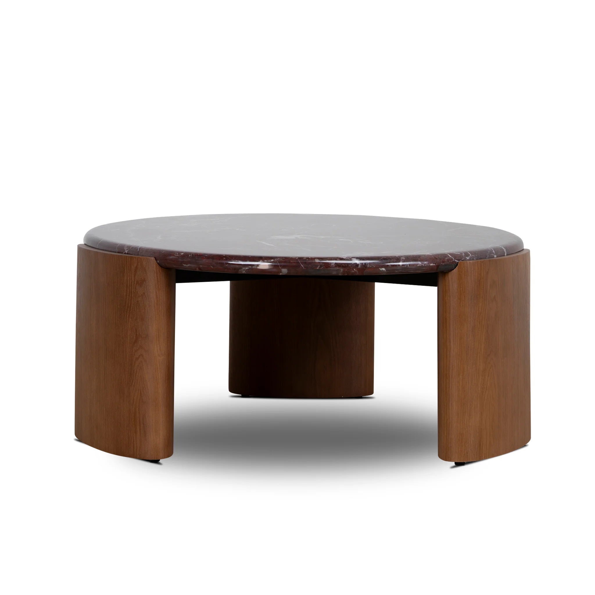 Rinovela Nested Rosso Levanto Marble Coffee Table - Walnut