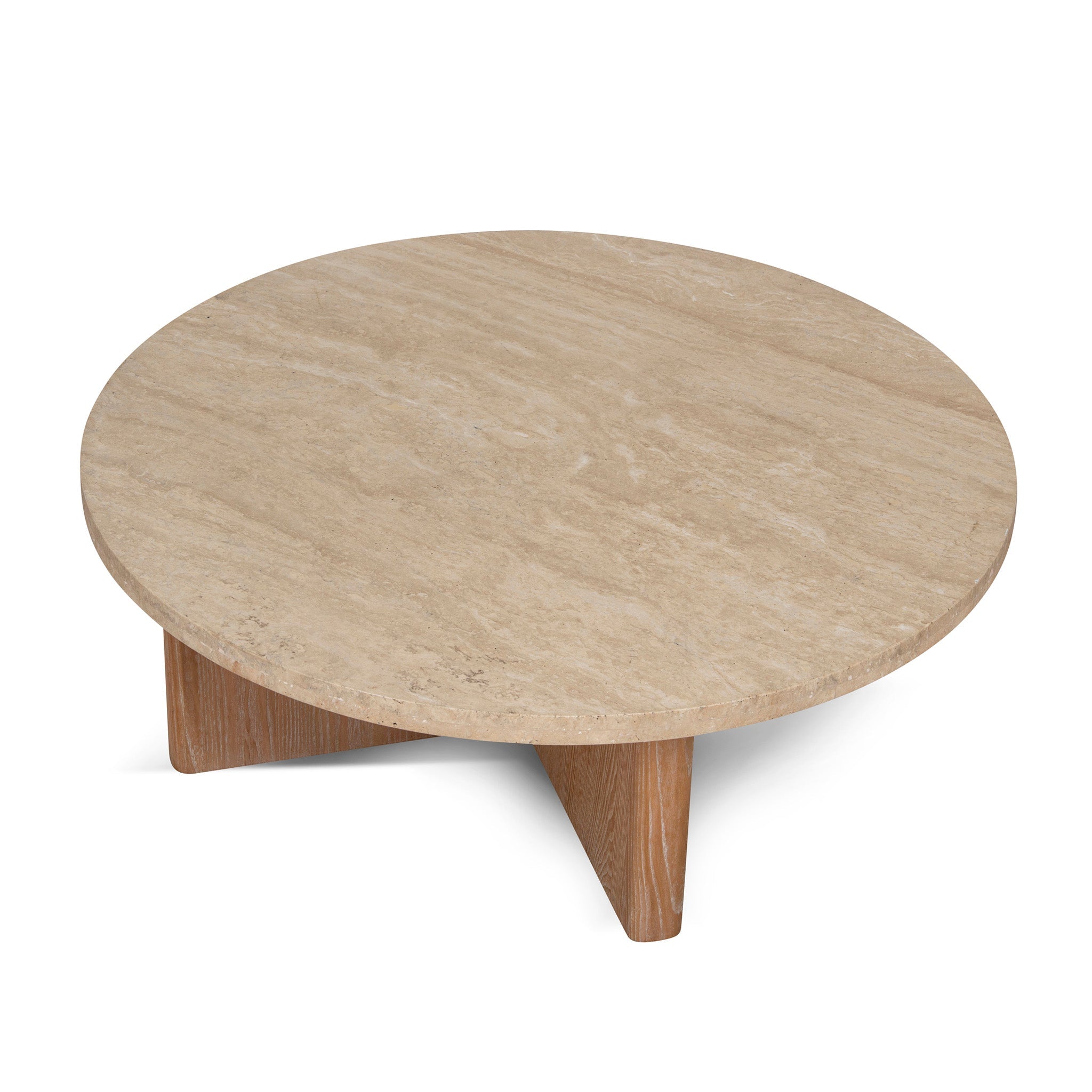 Travertine Marble 100cm Round Coffee Table - Light Natural Elm