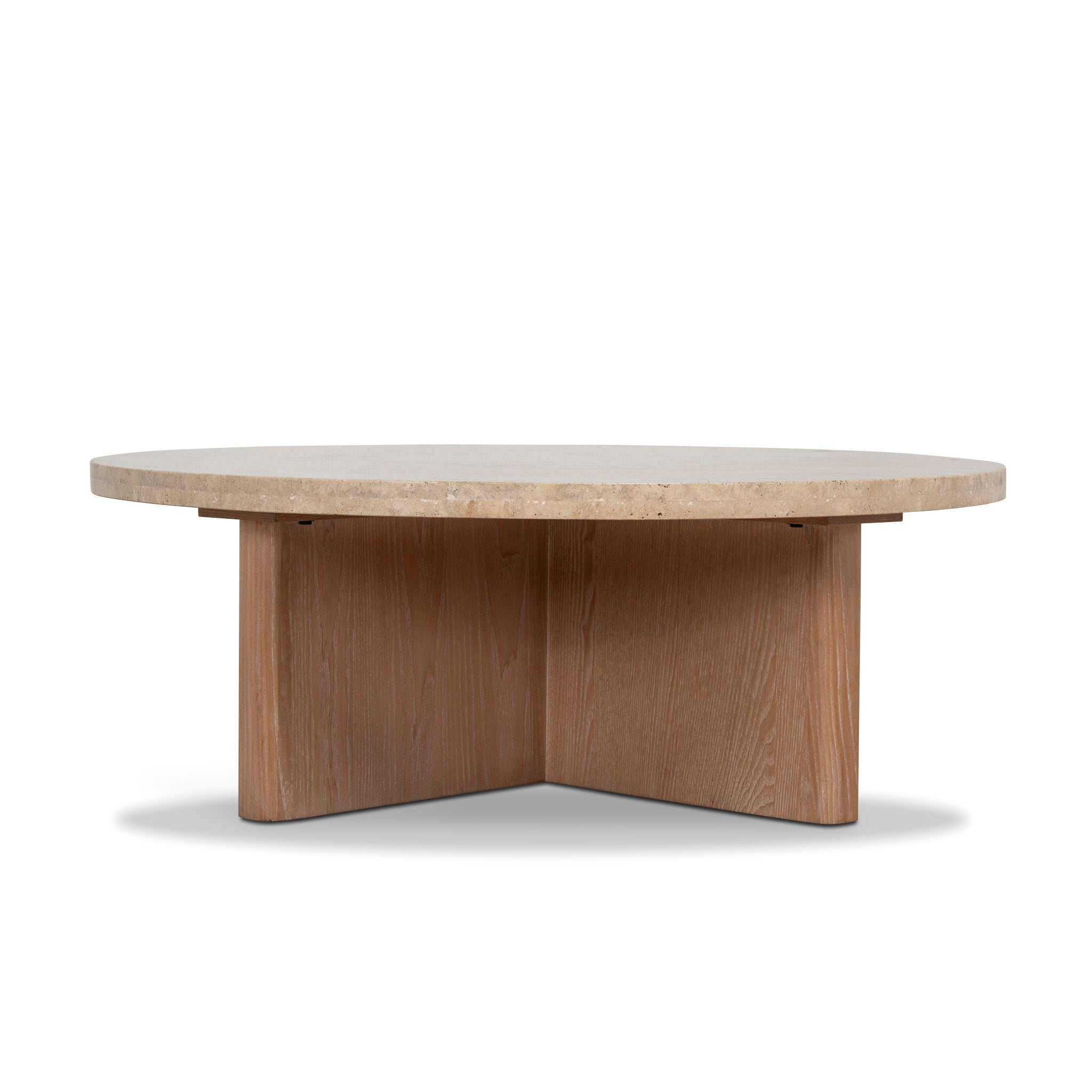 Travertine Marble 100cm Round Coffee Table - Light Natural Elm