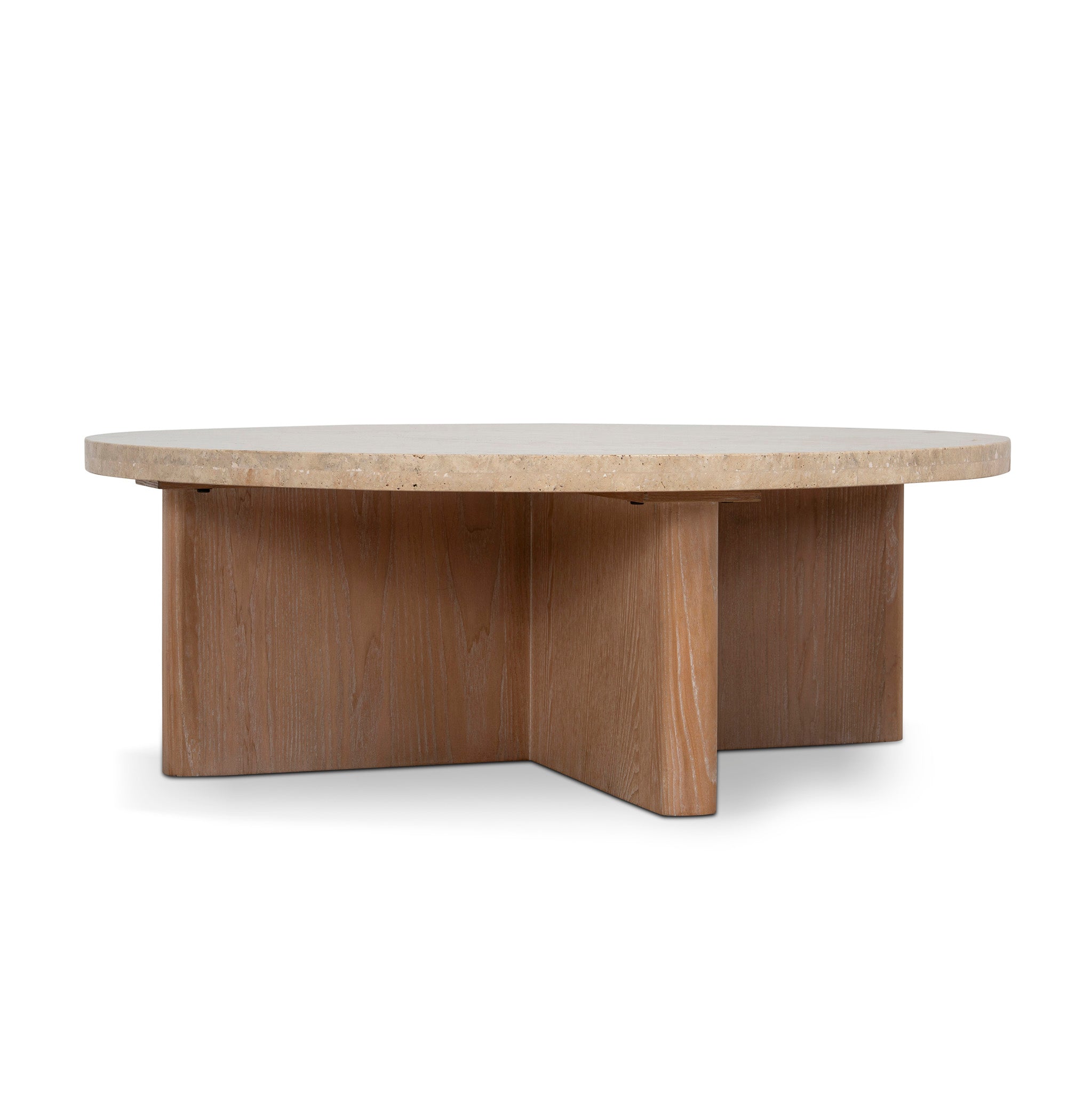 Travertine Marble 100cm Round Coffee Table - Light Natural Elm