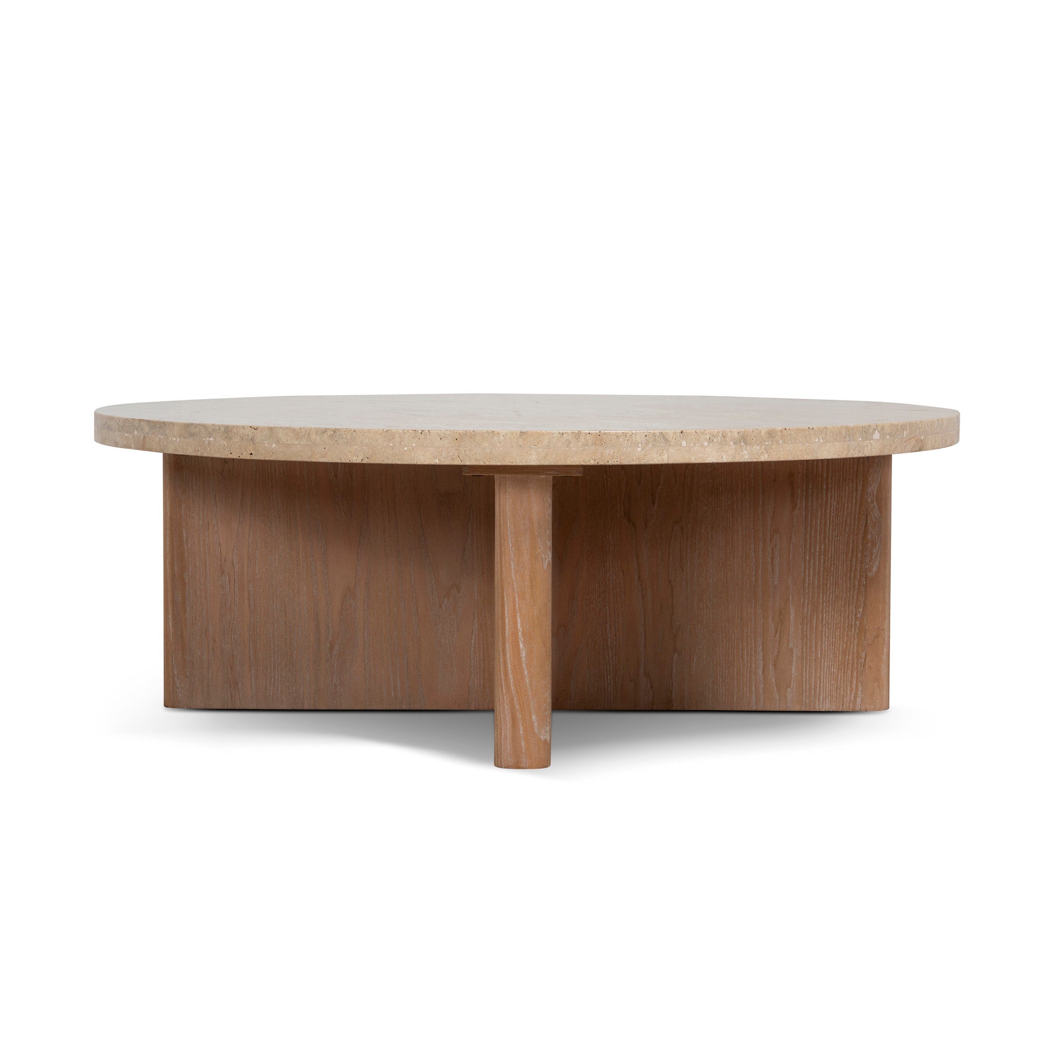 CCF8666-NI Travertine Marble 100cm Round Coffee Table - Light Natural Elm
