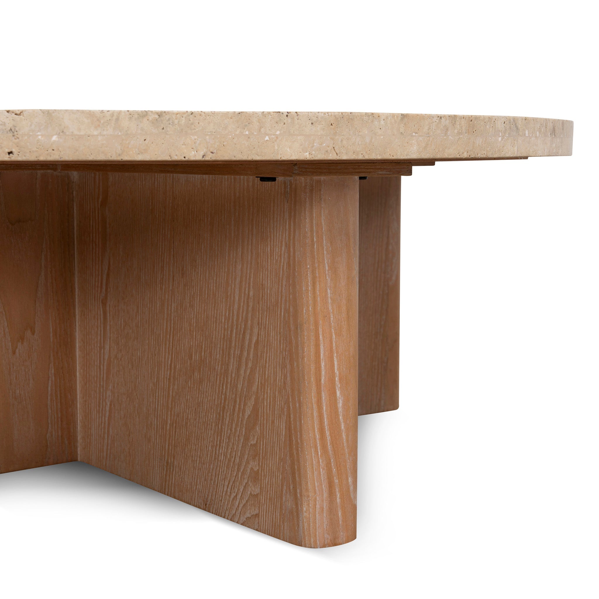 Travertine Marble 100cm Round Coffee Table - Light Natural Elm