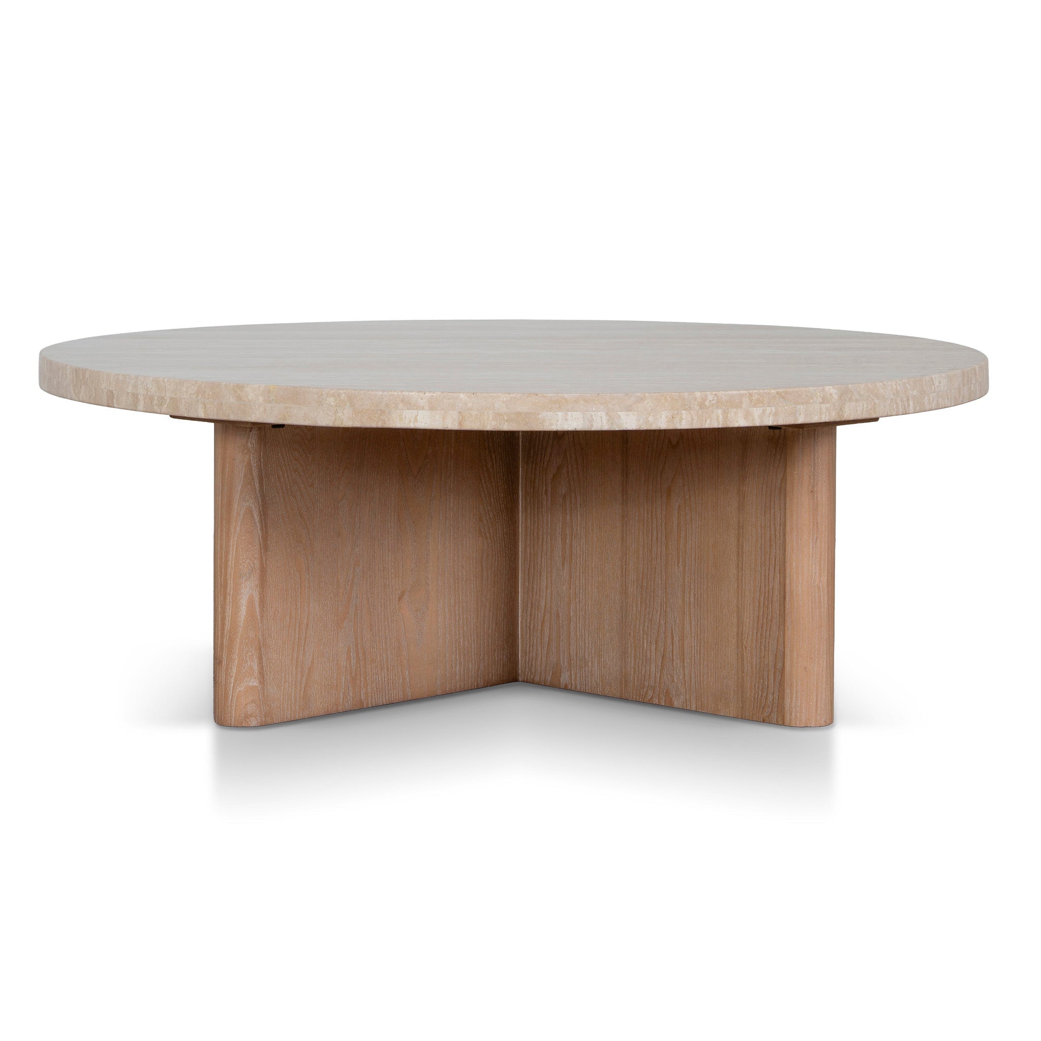 Travertine Marble 100cm Round Coffee Table - Light Natural Elm