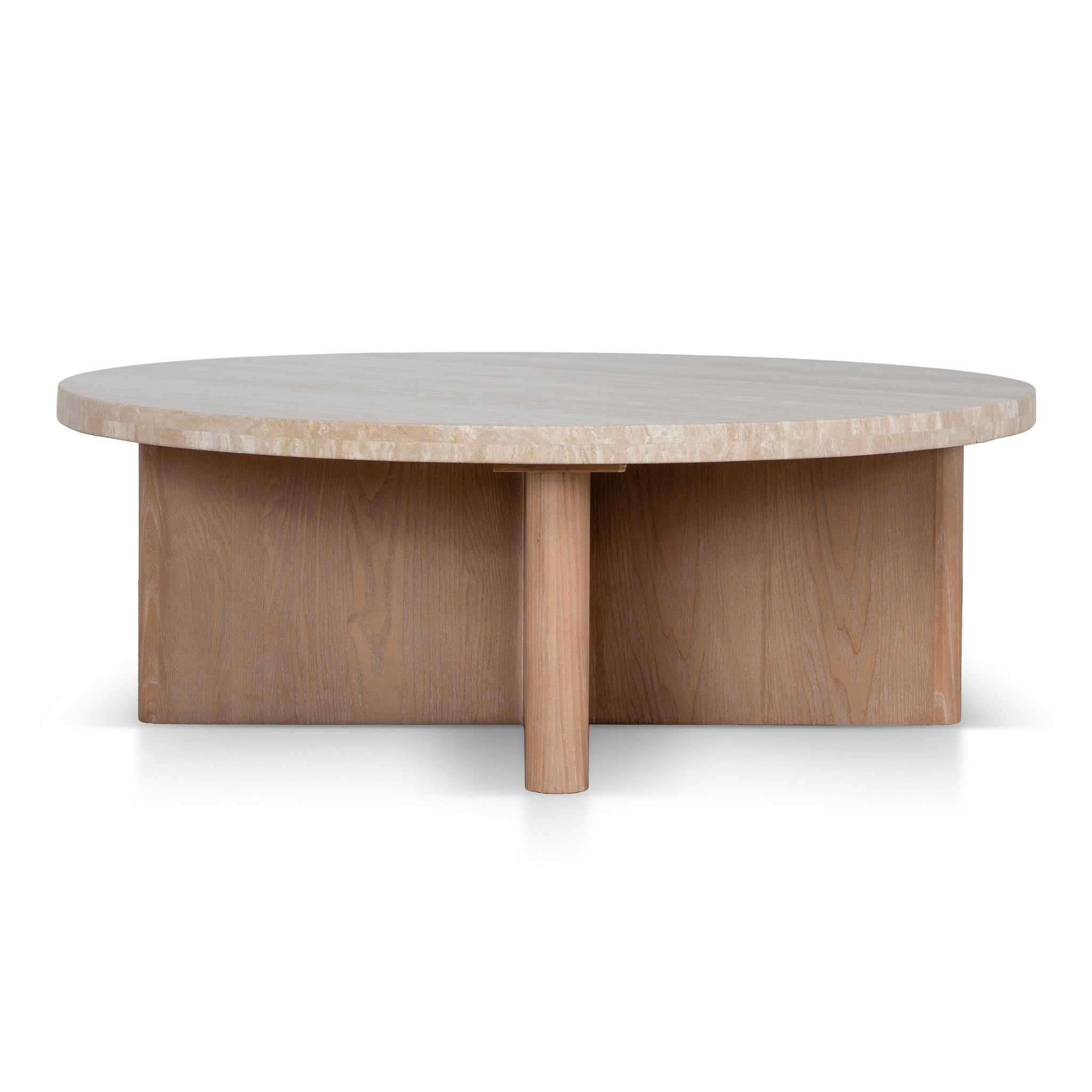 Travertine Marble 100cm Round Coffee Table - Light Natural Elm - image 3