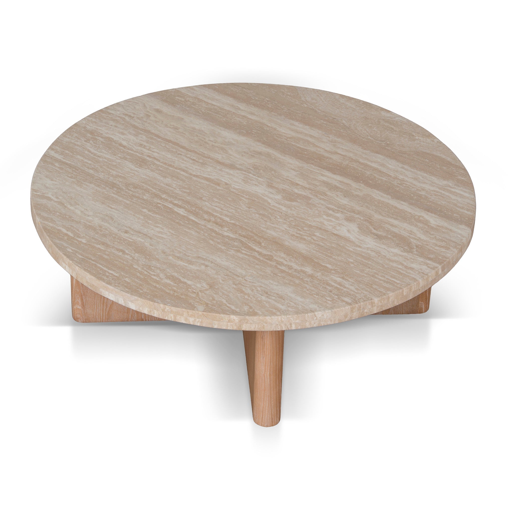 Travertine Marble 100cm Round Coffee Table - Light Natural Elm - image 4